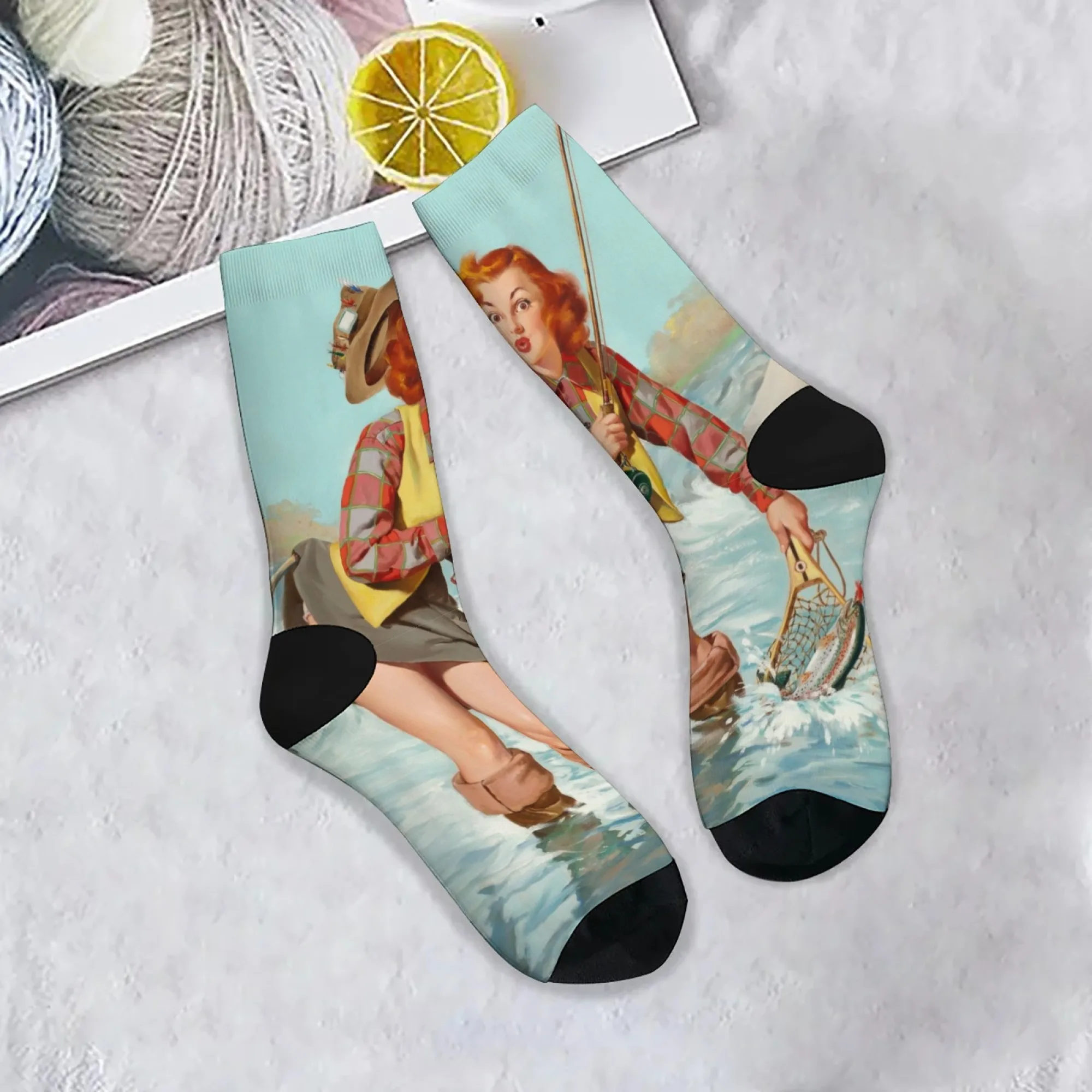 Angeln Mädchen Comic Socken Retro Mode männer Socken Neuheit Lustige Hip-Hop Socken Atmungsaktive Anti-Slip Outdoor Casual sport Socken Image
