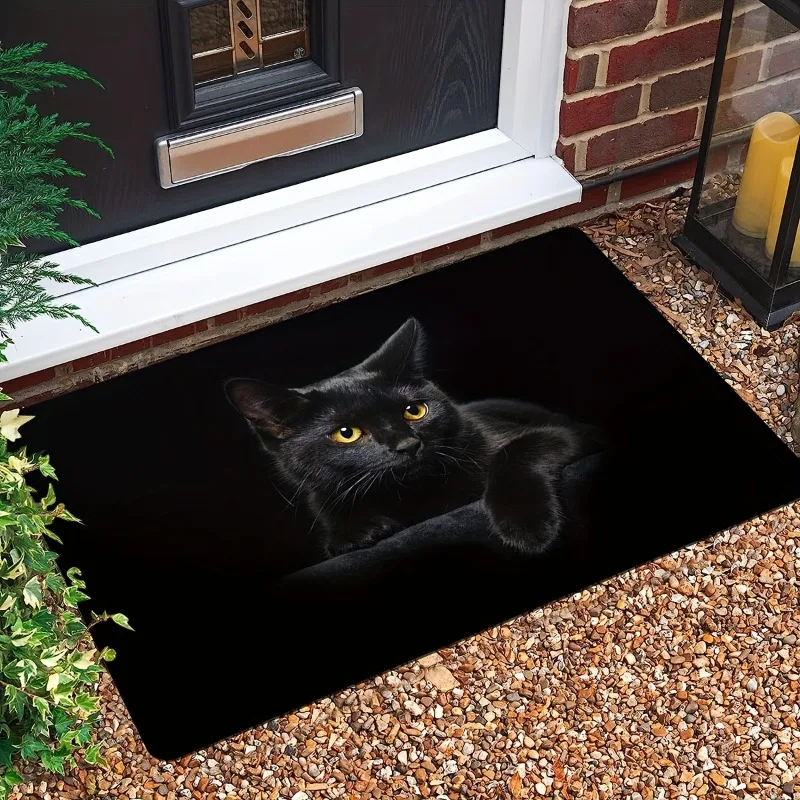 Niedliche schwarze Katzen-Fußmatte, langlebig, rutschfest, perfekt für Haustierliebhaber, Heimdekoration, fügt den skurrilen Charme an Ihren Tür hinzu Image