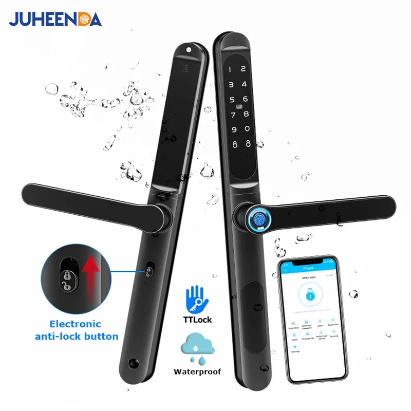 TTLock APP Fingerabdruck Biometrisches wasserdichtes Aluminium-Smart-Türschloss Bluetooth Digitaler RFID-Code Elektronisches Schiebetürschloss Image