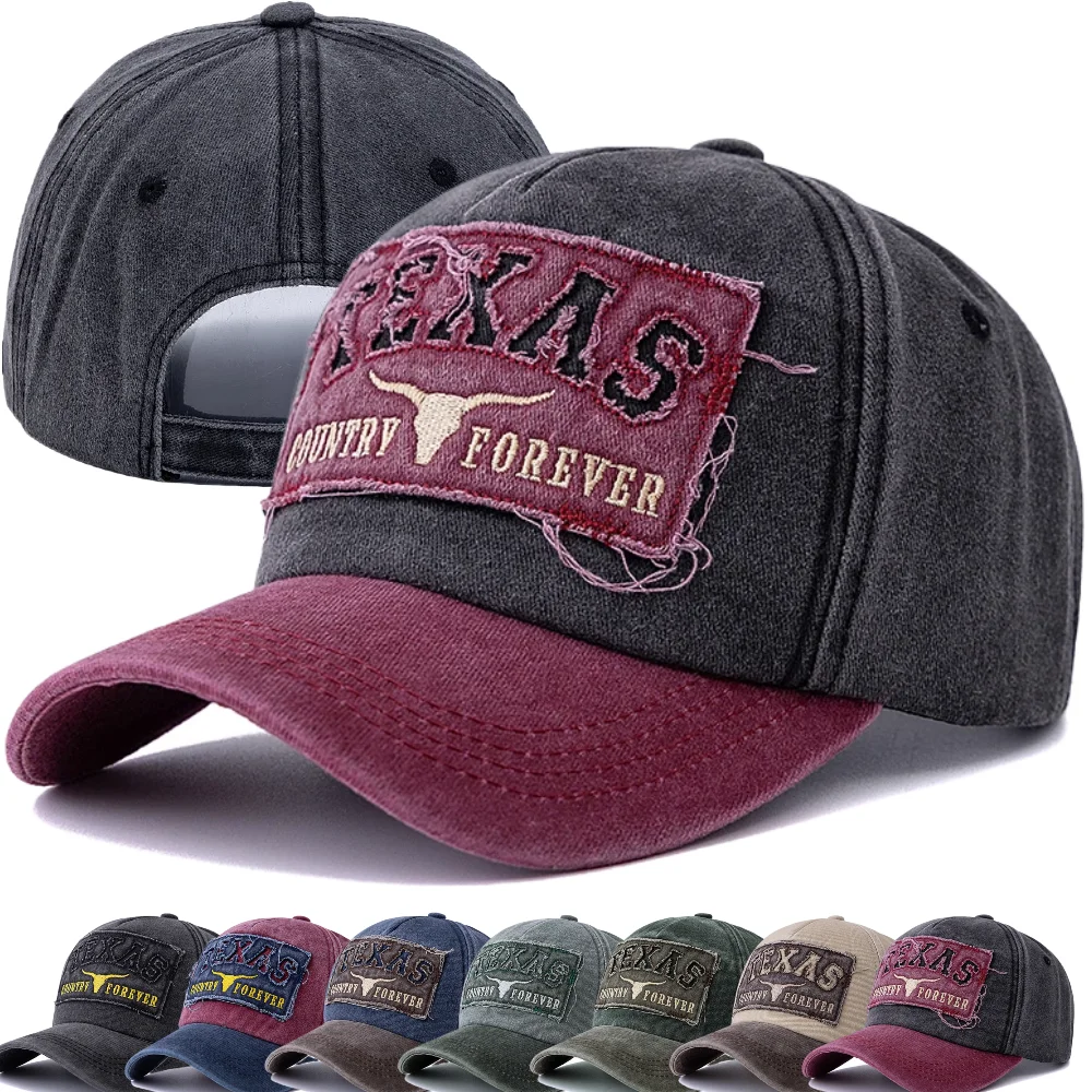 Unisex gewaschene Baumwolle Kappe Vintage Baseball Caps TEXAS Brief Stickerei Casual Outdoor Sport Papa Hut für Männer Frauen Image
