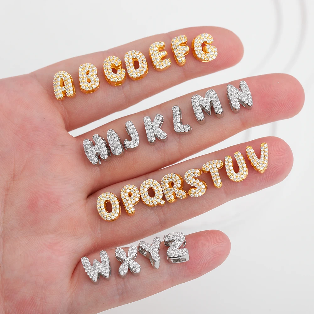 Halskette mit Blasenanhänger aus Edelstahl, eingelegt mit Zirkonia, 18 Karat Zirkonia, DIY-Buchstabenkombinationszubehör A-Z Image