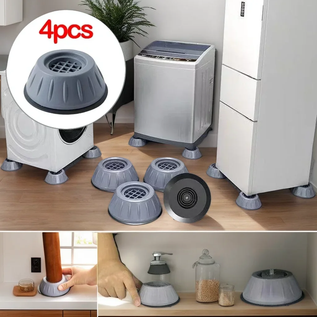 4 Stück Anti-Vibrations-Fußpolster – Gummimatte Slipstop Silent Dampers für Waschmaschine und Kühlschrank