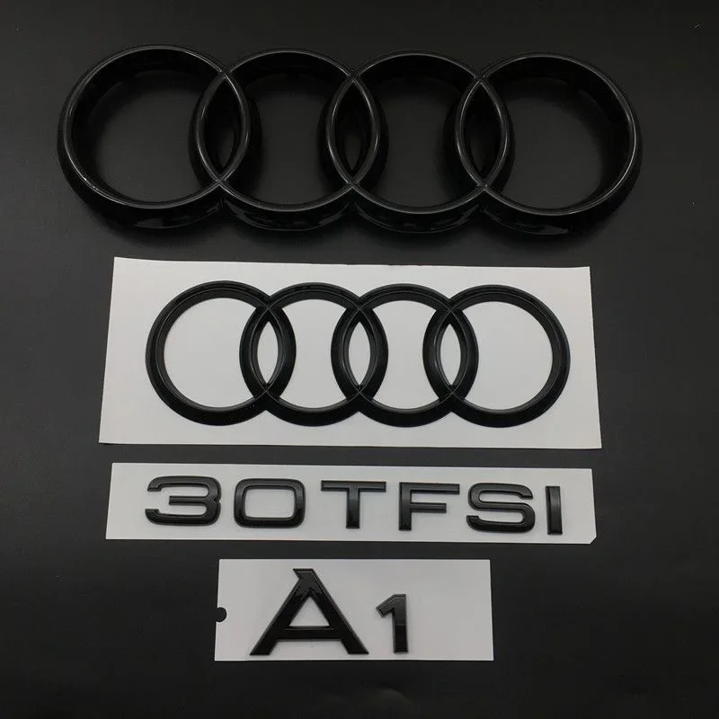 AUDI All A1 4 Anello logo ABS Nero Cofano Auto Cofano Anteriore Griglia Baule Posteriore Emblema Distintivo Adesivo A1 Mark 30TFSI Emblema