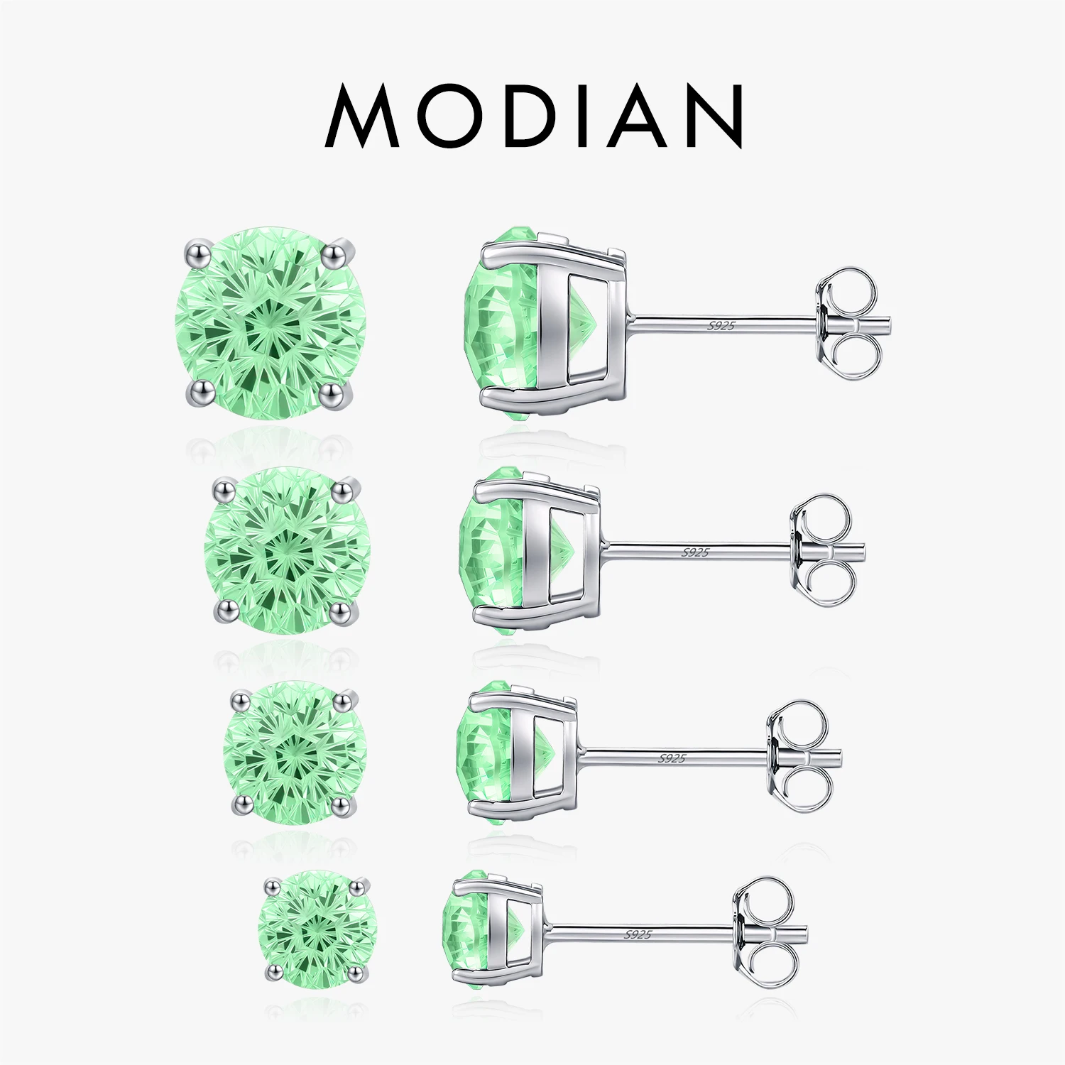 MODIAN 925 Sterling Silber 4 Größen Elegante Runde Feuerwerkschliff Paraiba Farbe CZ Unisex Ohrstecker Für Frauen Edlen Schmuck