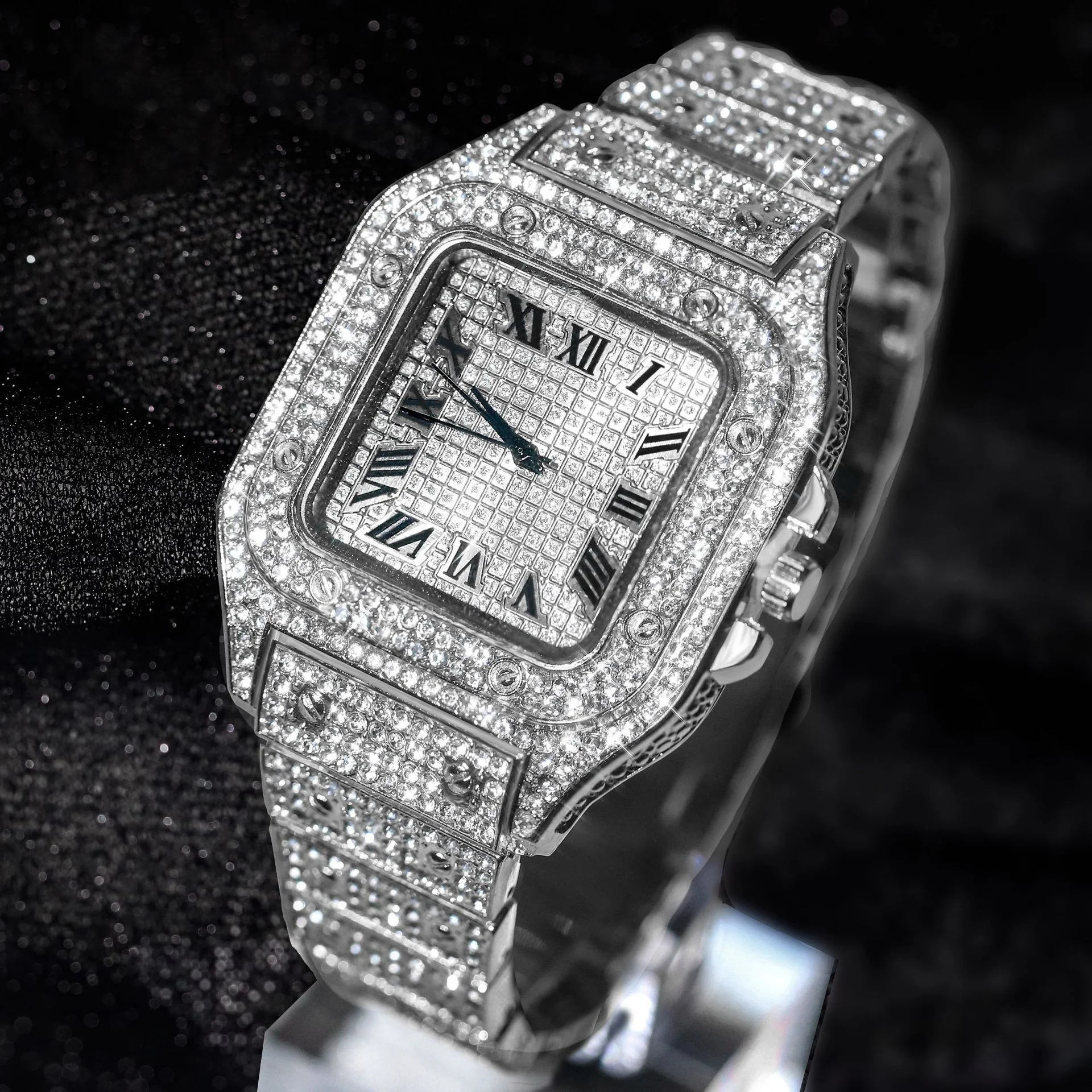 Marke Luxus herren Uhren Stilvolle Legierung Armband Hip Hop Diamant Gold Datum Quarzuhr Montre Homme