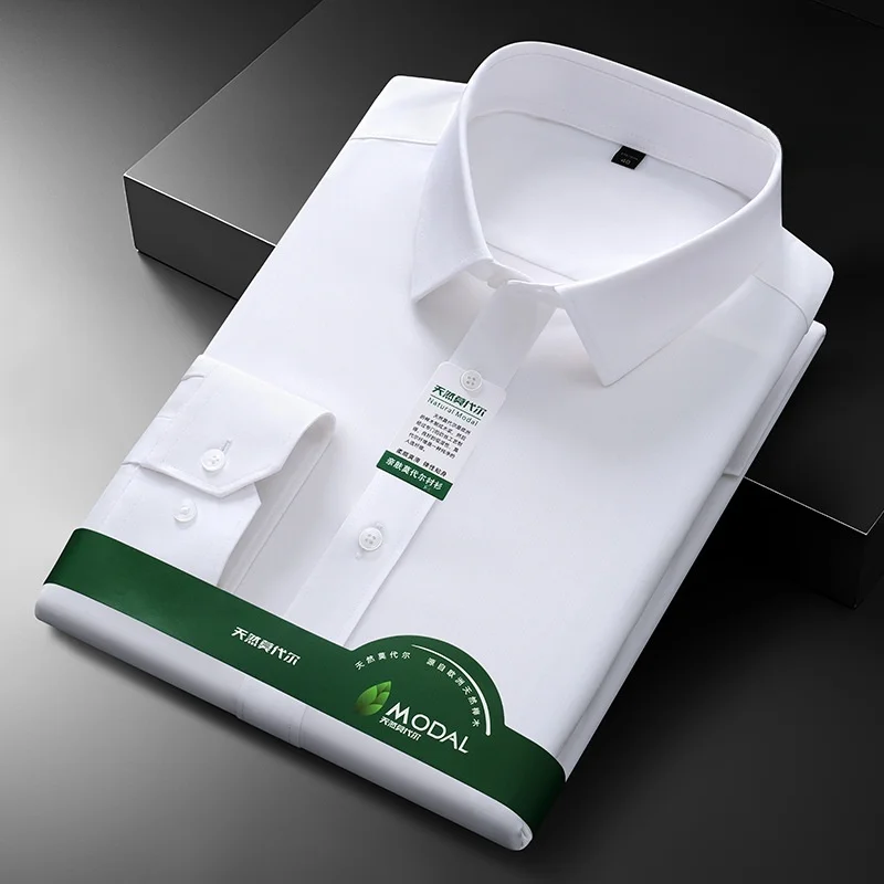 Camicia da uomo antirughe di qualità Camicie eleganti a maniche lunghe per uomo Slim Fit Camisa Camicetta da lavoro sociale Camicia da ufficio bianca S-5XL
