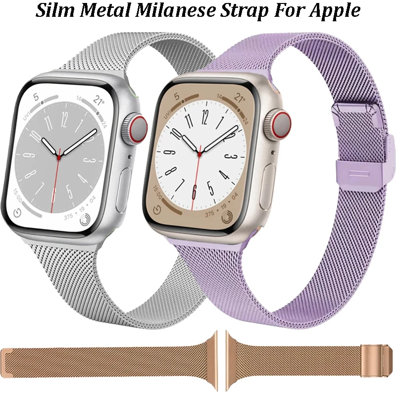 Schlankes Milanaise-Armband aus Metall für Apple Watch Ultra 3/2/1 49 mm, bequemes Armband, iWatch 11, 10, 9, 8, 7, 6, 5, 4 SE 46/42/45/41/44/40 mm Image
