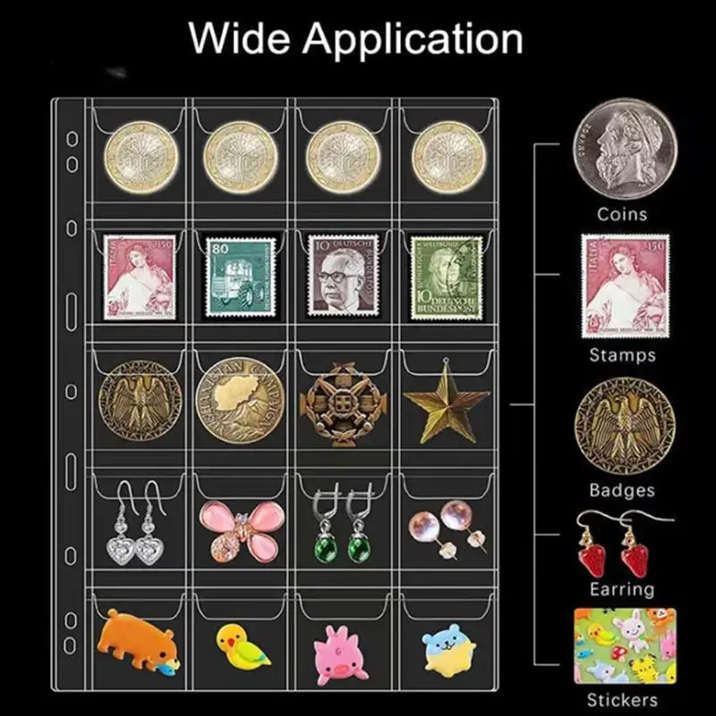 Transparent 10 Stück 20 42 Grids Münzalbum Seiten PVC Tasche Säurefrei Münzhalter Stempelsammlung Organizer Blatt Image