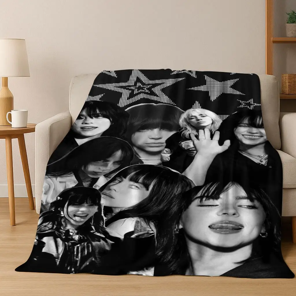 Modische Billie Eilish Hit Me harte und weiche Sänger-Flanelldecke, weiche Überwurfdecke für Bett, Schlafzimmer, Wohnzimmer, Reisegeschenk, Kind Image