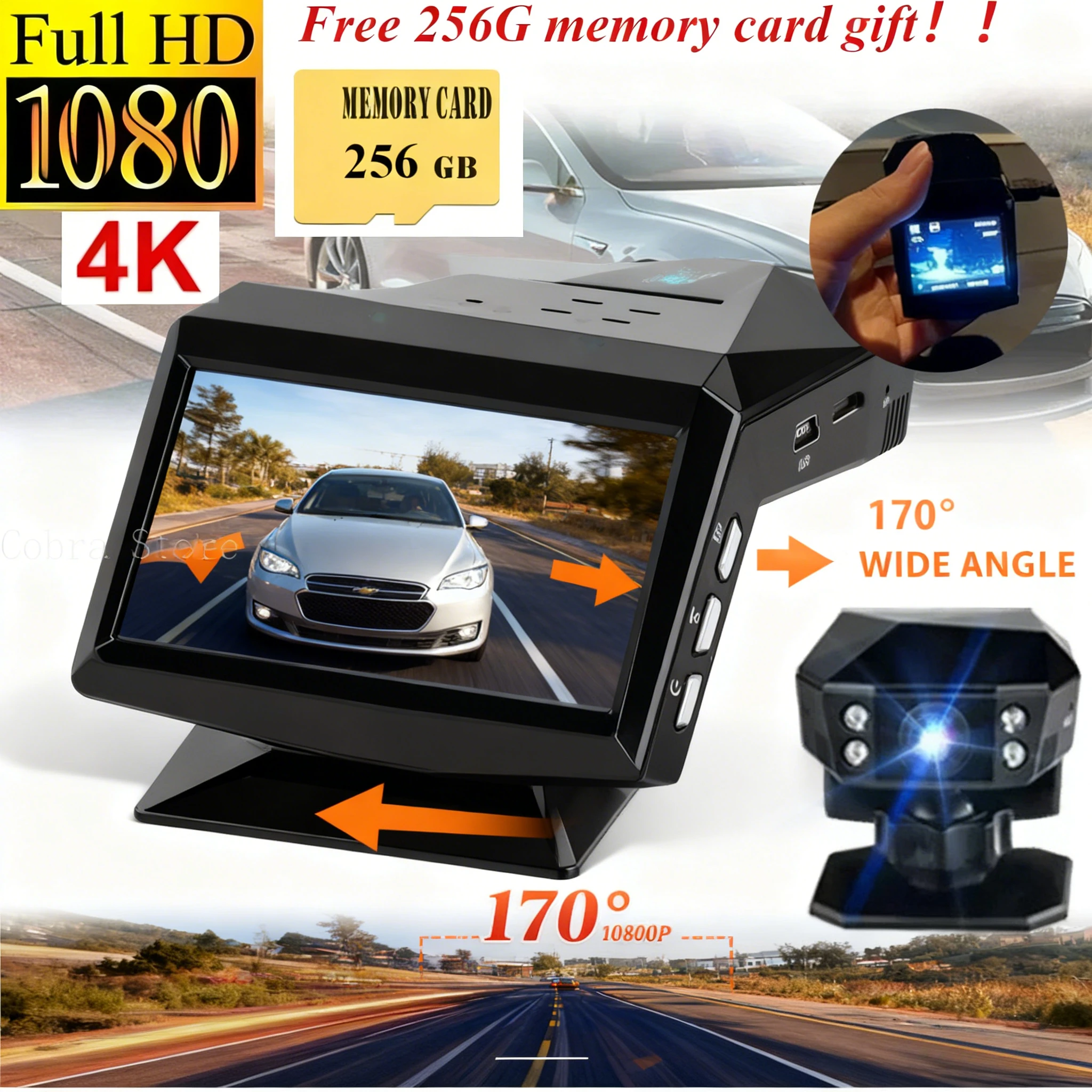 4k HD Auto DVR Dash Cam 1080P Video Recorder Kostenlose 256G Speicherkarte Geschenk 170 Winkel Nachtsicht Auto Recorder Zyklus Aufnahme Dash