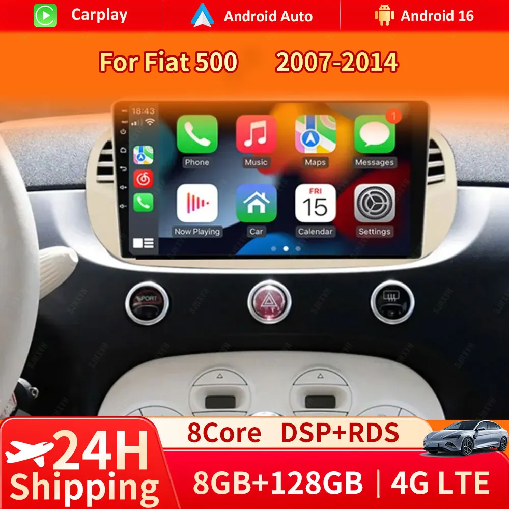 Auto DVD Android 16 Radio Stereo Per Fiat 500 2007-2015 Auto Lettore Multimediale di Navigazione GPS Unità Principale WIFI Ad Alte Prestazioni