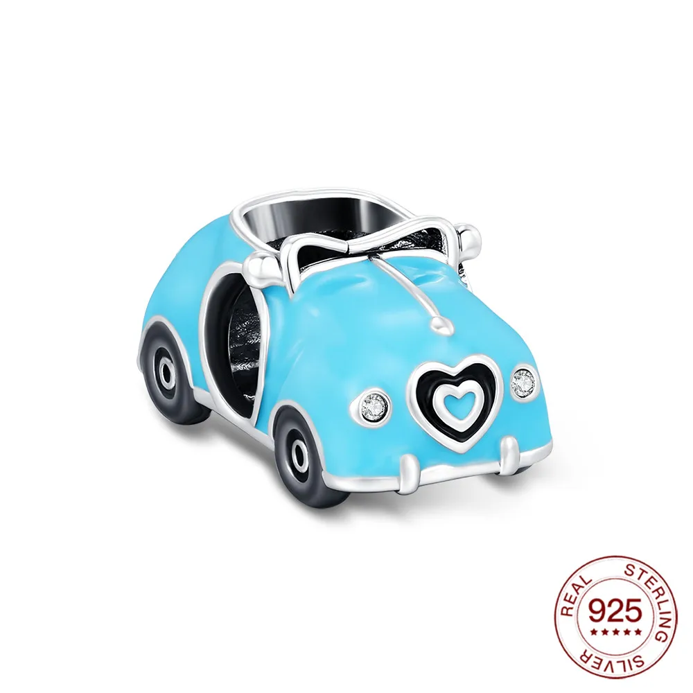 2025 925 Sterling Silber Blau Cabrio Sportwagen Charms Perlen Anhänger Schmuck Fit Original 925 Armband Für Frauen DIY Geschenk Image