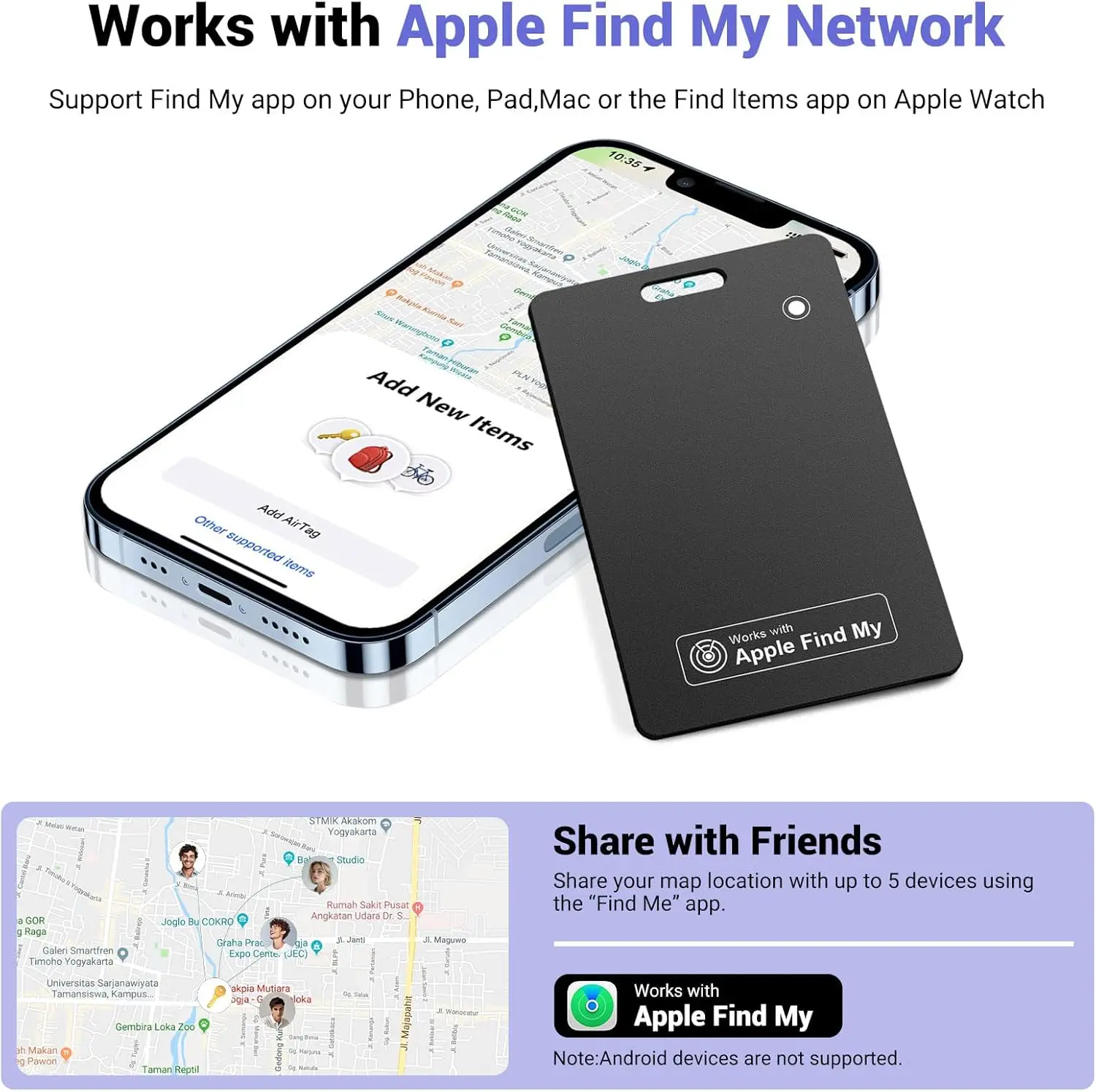 Tracker-Karte kompatibel mit Apple Find My (nur iOS), wiederaufladbarer Wallet-Tracker für Geldbörse, Tasche, Gepäck, 1,6 mm ultradünn Image