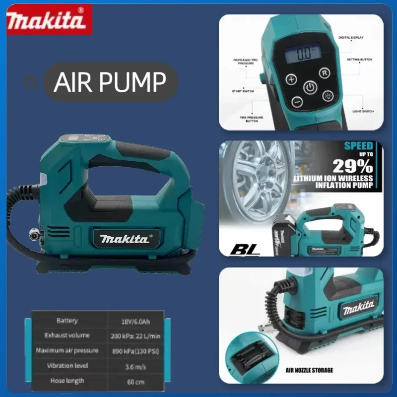 Makita Tragbare Akku-Pumpe Handheld Luft Kompressor Reifen Inflator 18V Batterie Elektrische Luft Für Auto Fahrrad Reifen Ball Image