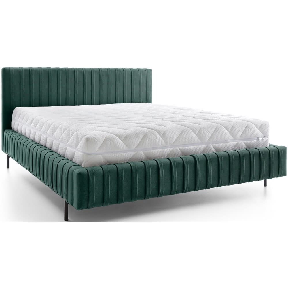 Lit double en tissu velours qualité luxe, vert foncé, 160x200
