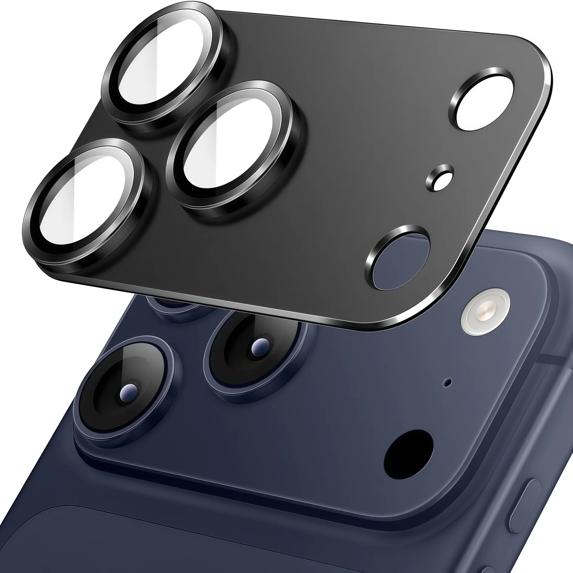 Für iPhone 17 Pro Handy-Kamera-Objektivschutz – [starke Haftung] Metall-Aluminium-Legierung, gehärtetes Glas, schwarzes Titan Image