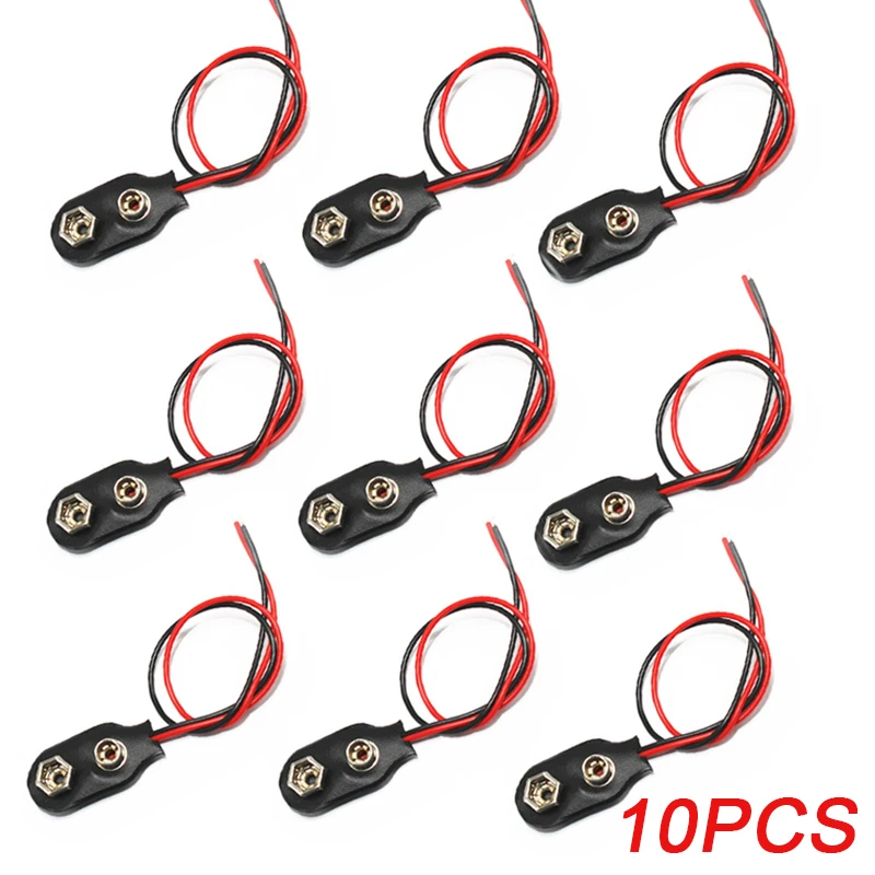 10 Stück 9 Volt Batterie-Clip-Anschluss, Batteriehalter, 9 V Batterie-Clips, Schwarz, Rot, 2-Draht-Kabel, Anschluss, Schnalle Image