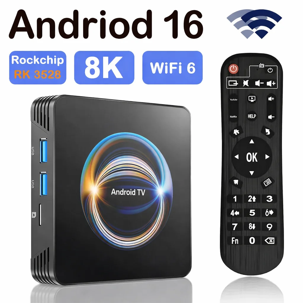 Smart Android 16 TV-Box 8K HDR10 Streaming-Player Dual-Band WLAN BT Smart Set-Top-Box Netflix Fernbedienung Inklusive IPTV Mediaplayer Image
