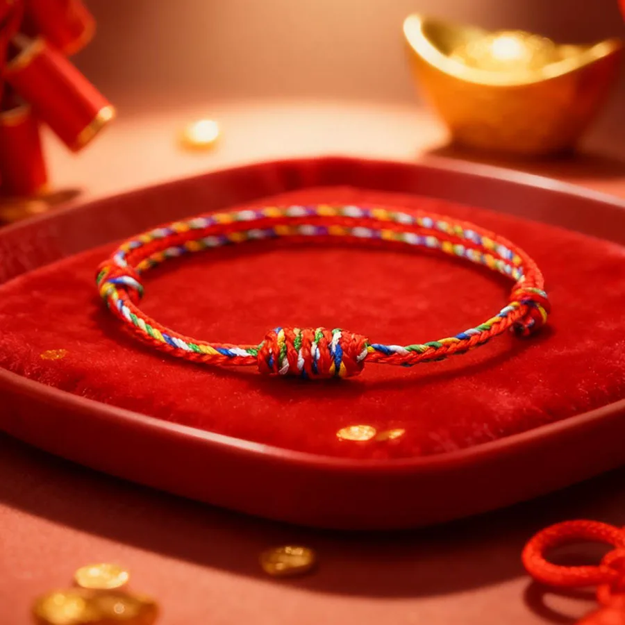 Neujahrs-Glücksarmband mit roter Schnur, Unisex, handgefertigt, verstellbarer Knoten, ethnisches geflochtenes Wunscharmband, Urlaub, perfektes Geschenk für Liebhaber Image