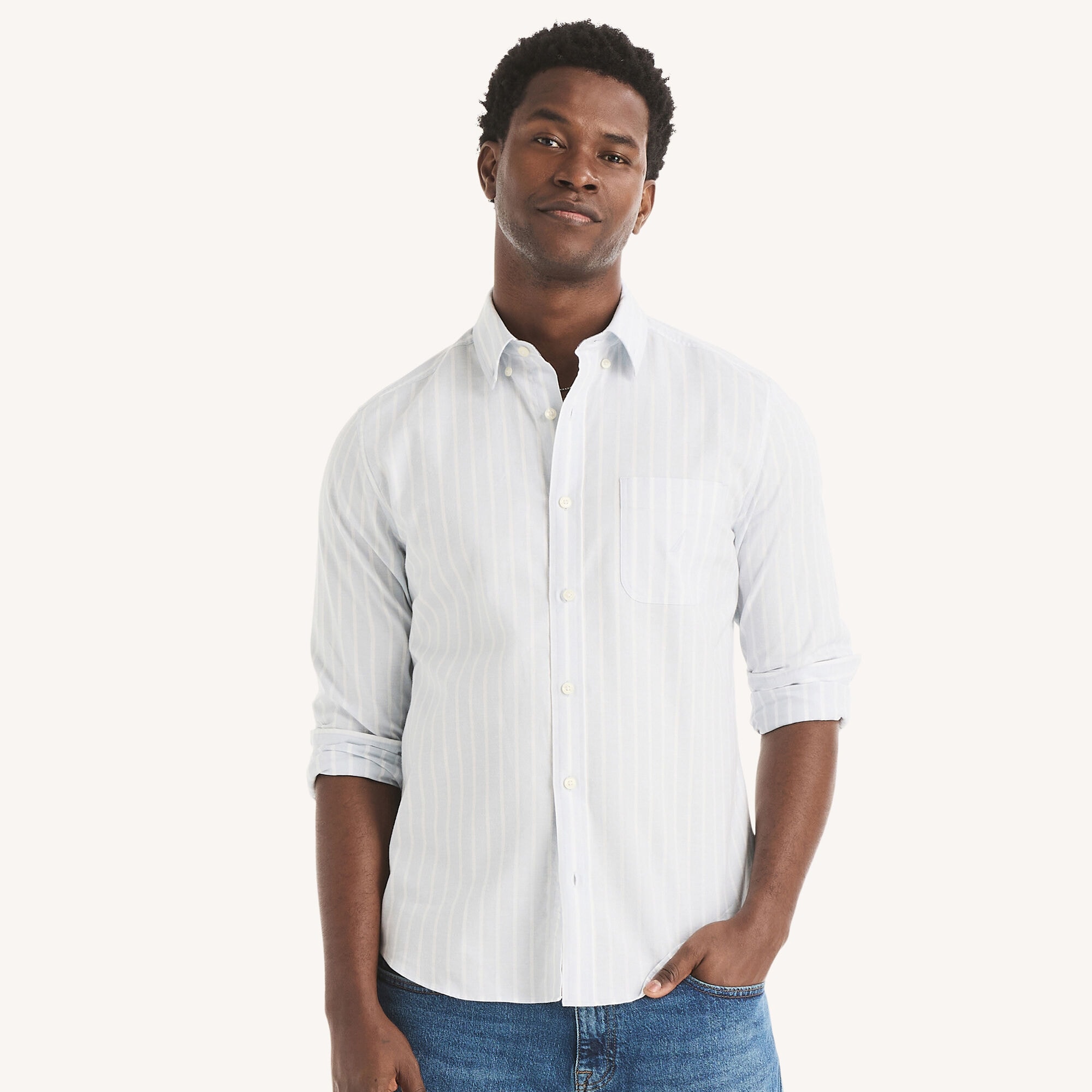 Nautica Men's Striped Oxford Shirt 427 (Reef Blue), M