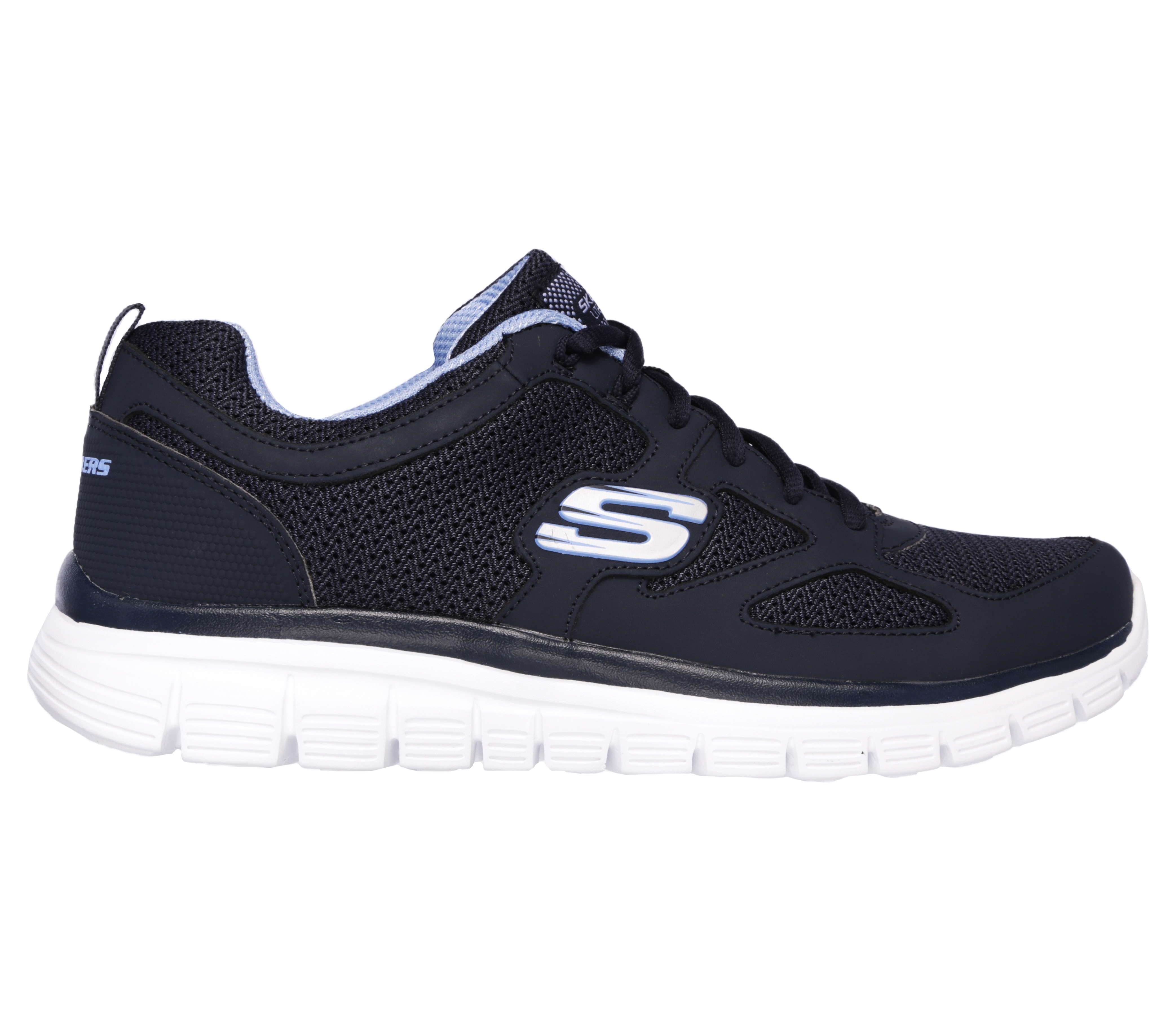 Sneaker SKECHERS "BURNS-AGOURA", Damen, Gr. 44, navy, Leder, Textil, kontrastfarbene Details, Schuhe Sneaker, Schnürschuh, Sportschuh mit Memory Foam
