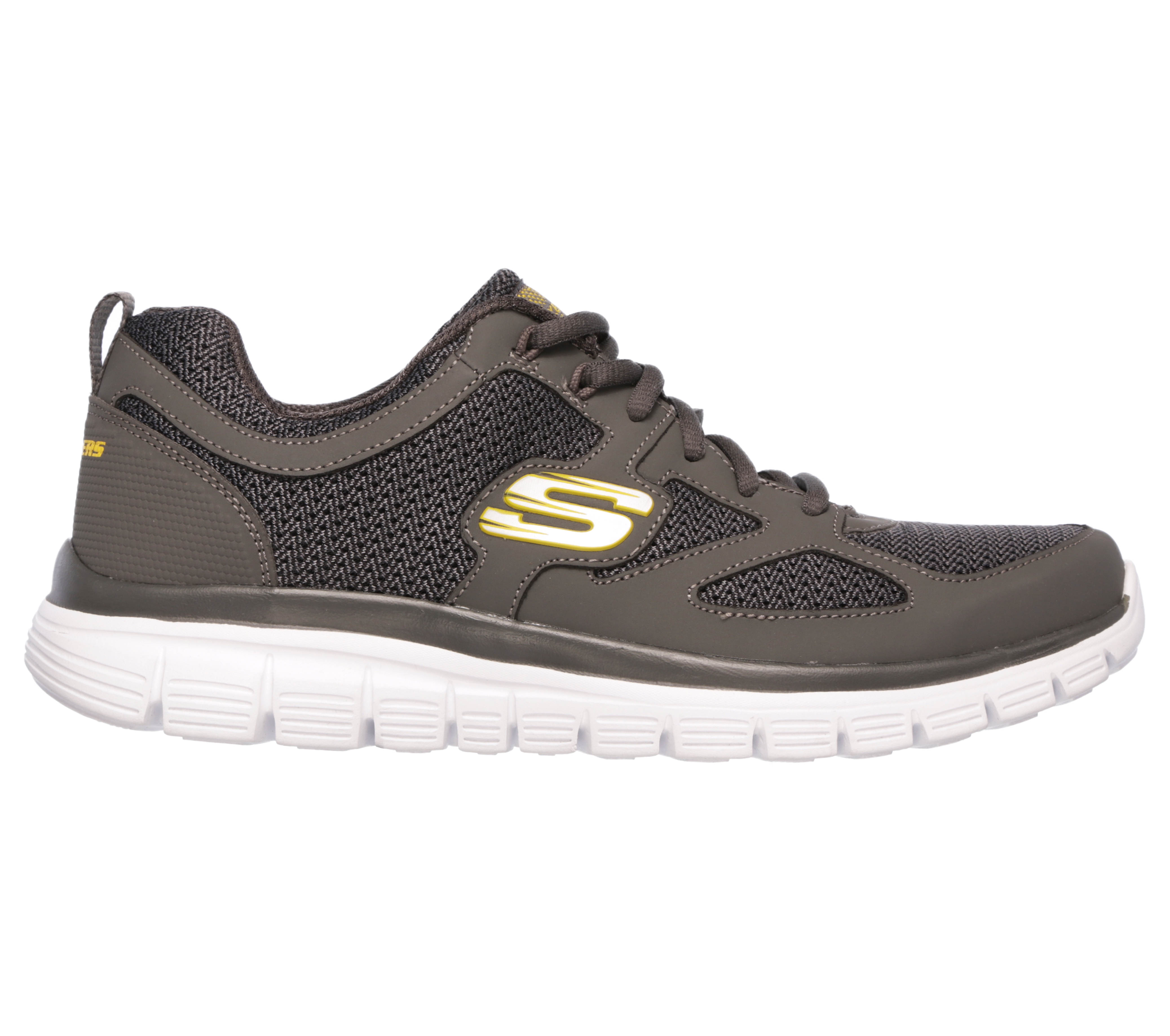Sneaker SKECHERS "BURNS-AGOURA", Damen, Gr. 43, dunkelgrau, Leder, Textil, kontrastfarbene Details, Schuhe Sneaker, Schnürschuh, Sportschuh mit Memory Foam
