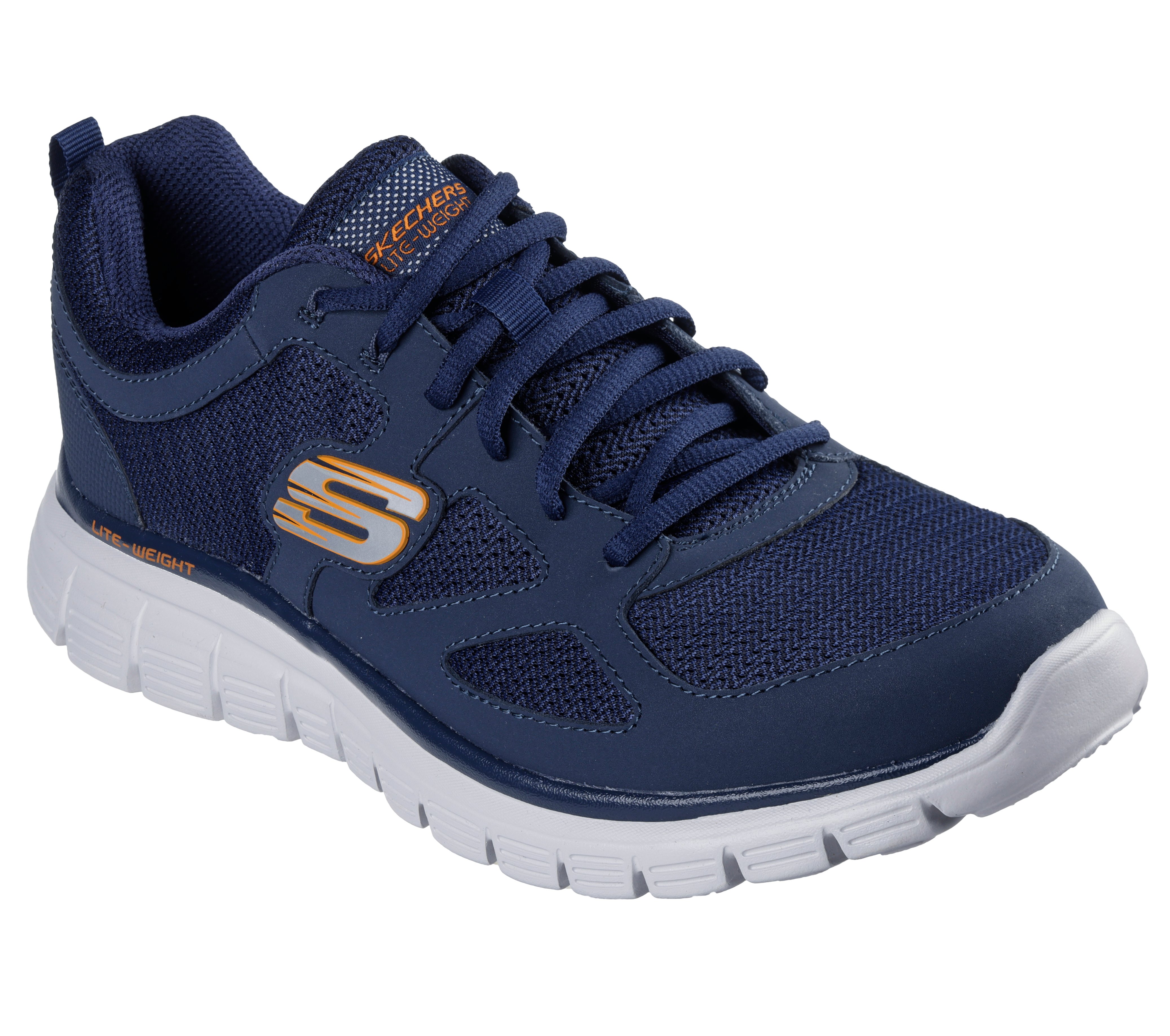 Sneaker SKECHERS "BURNS-AGOURA", Damen, Gr. 40, navy, orange, Leder, Textil, kontrastfarbene Details, Schuhe Sneaker, Schnürschuh, Sportschuh mit Memory Foam