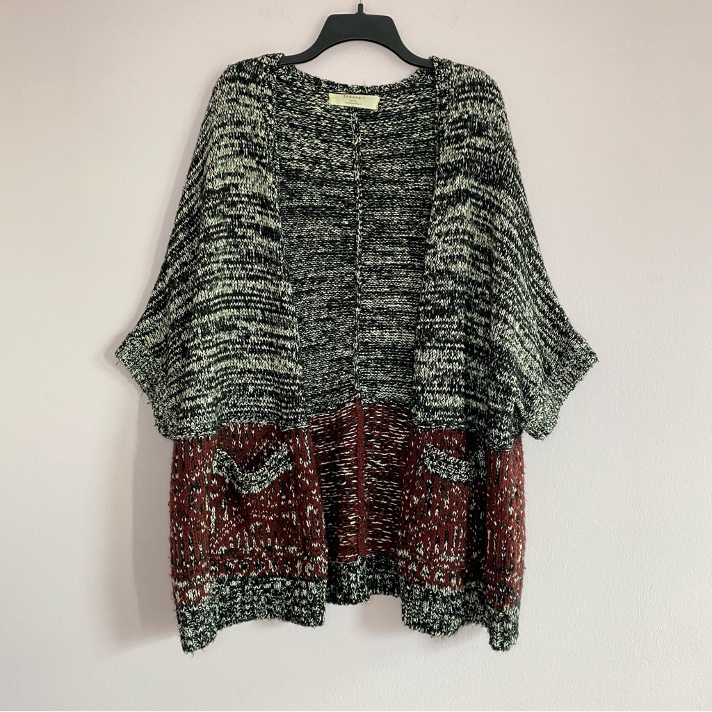 Zara Sweaters | Zara Knit Oversized Cocoon Cardigan Sweater Size Medium | Color: Black/Red | Size: M