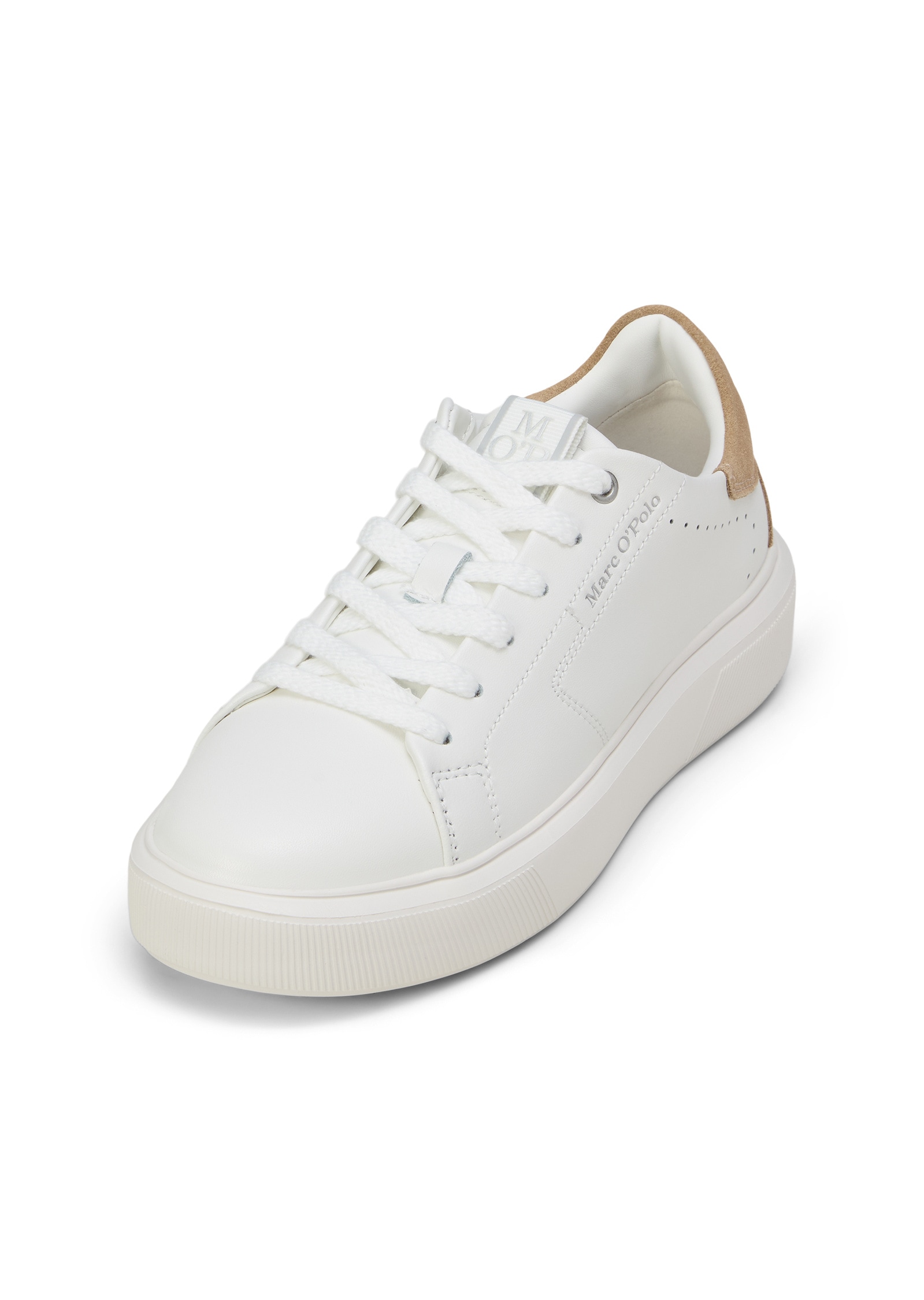 Sneaker MARC O'POLO "aus edlem Rindleder", Damen, Gr. 36, sanftes weiß, fine sand, Obermaterial: 100% Leder, unifarben, Schuhe Sneaker