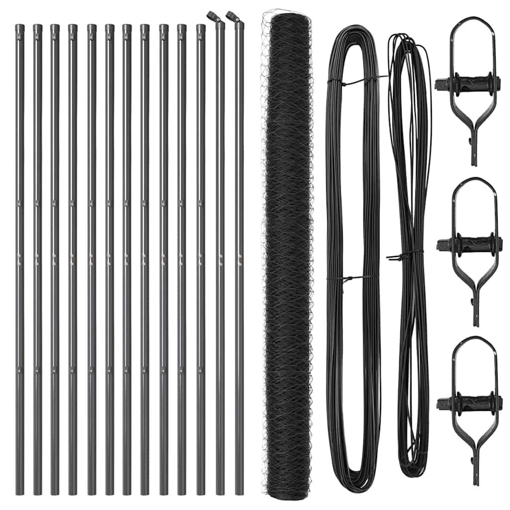 vidaXL Zaunpfosten Grau 25 x 1,6 m (36 mm Mesh) Stahl und PVC Image