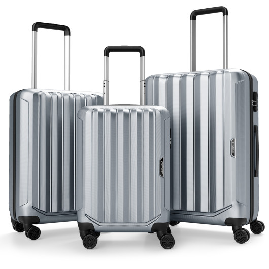 Costway 3-Piece Hardside Luggage Set (20/24/28 Inch) Lightweight with 3-Digital Lock-Gray