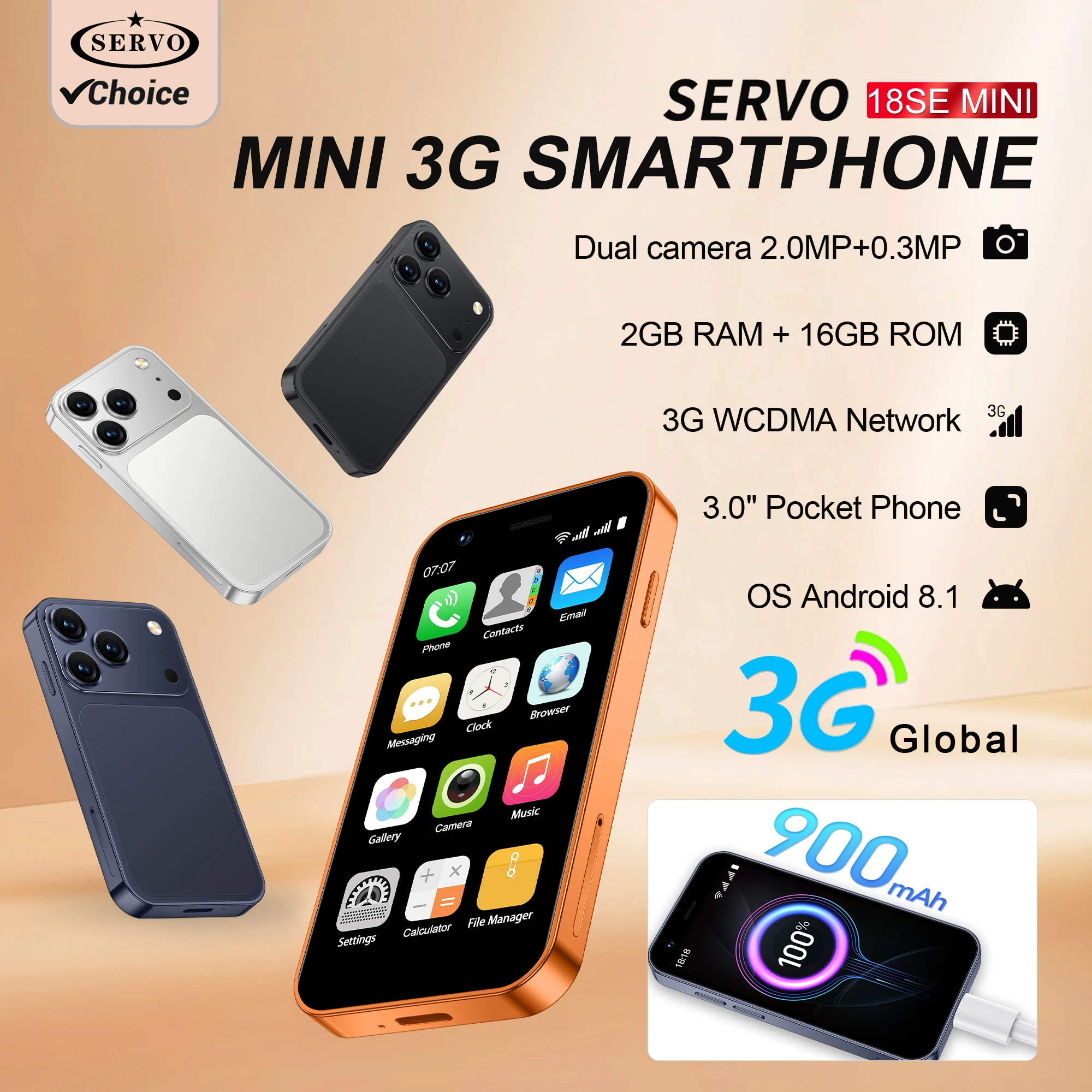 SERVO 18SE mini Android Pocket Smartphone 3G WCDMA Cellular Face Unlock Cellphone 3.0