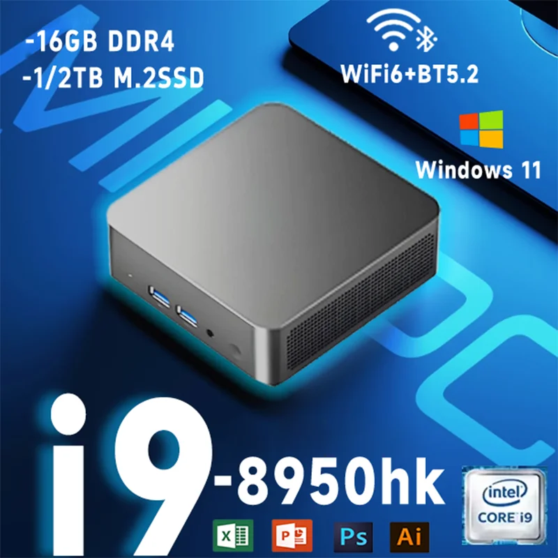 MINI PC Windows 11 Intel Core i9 8950HK/Core i3-6100U 16GB RAM 1TB SSD WIFI 6 BT5.2 4K HD Mini Gaming office study Pc