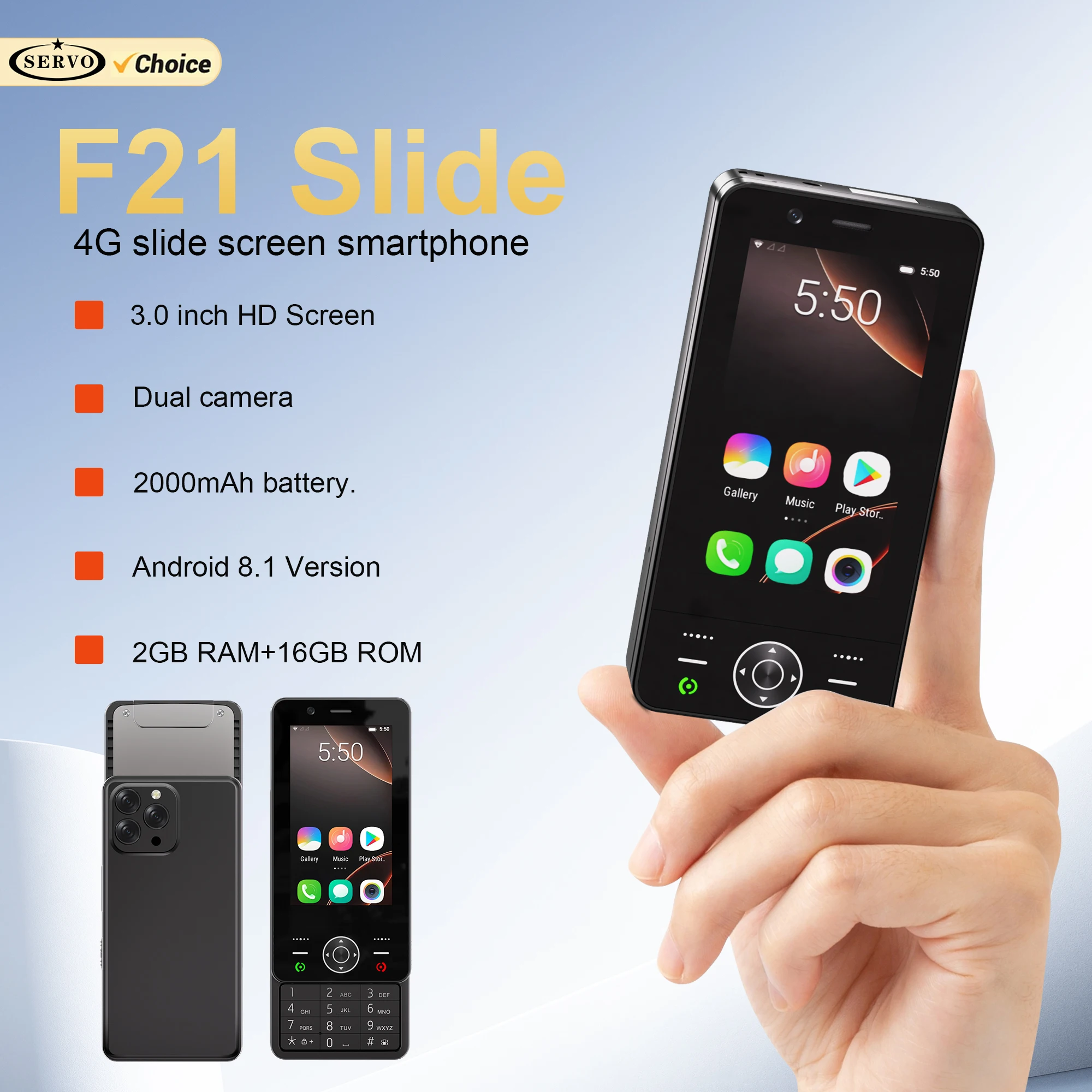 SERVO F21 Slide Android Smartphone 4G LTE 2GB+16GB Play Store WhatsAPP WiFi Hotspot Flashlight FM Radio 3.0