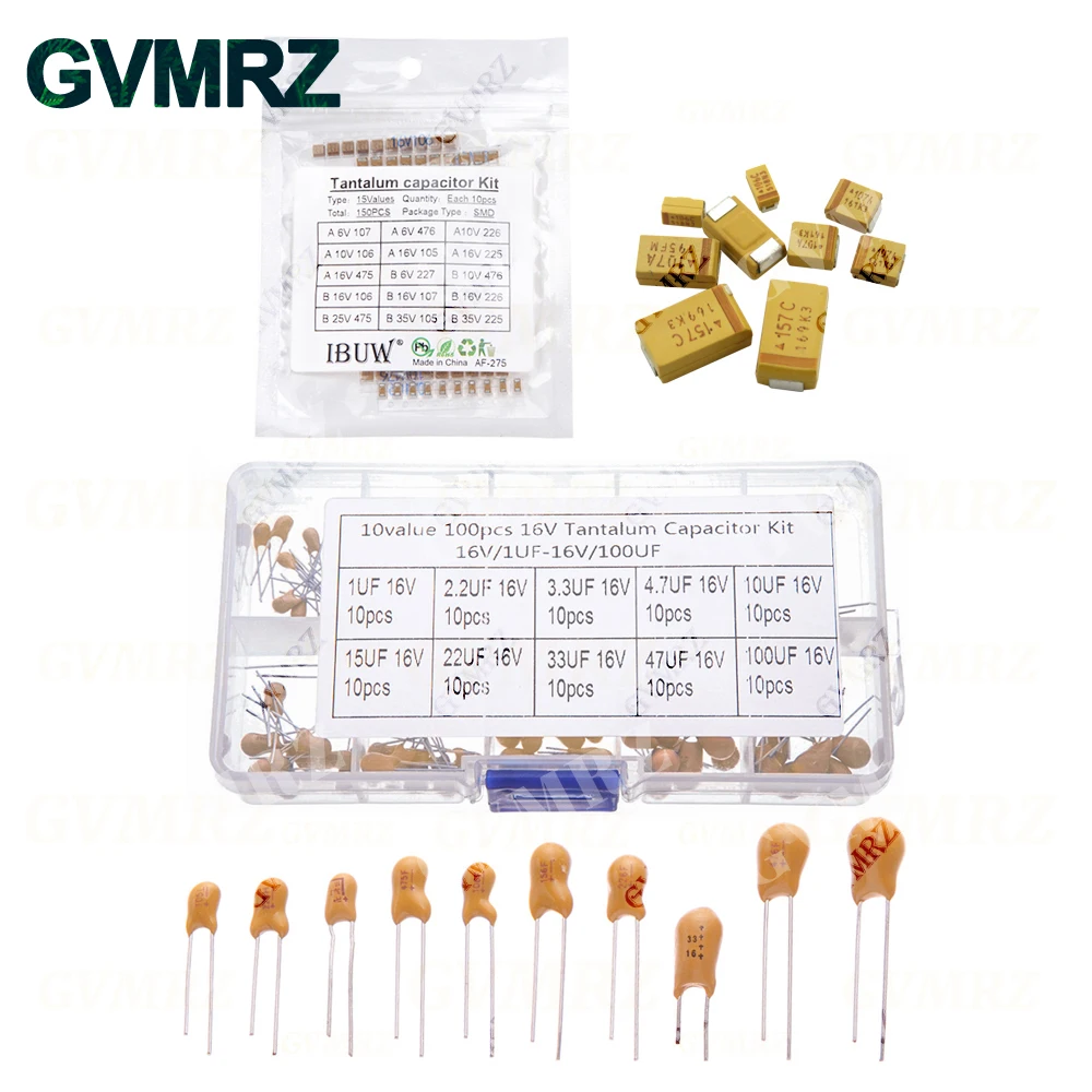 Tantalkondensator DIP SMD Kit 0,1 UF 1 uf 2,2 UF 4,7 UF 10 UF 22 UF 33 UF 47 UF 100 UF 220 uF 330 UF Image