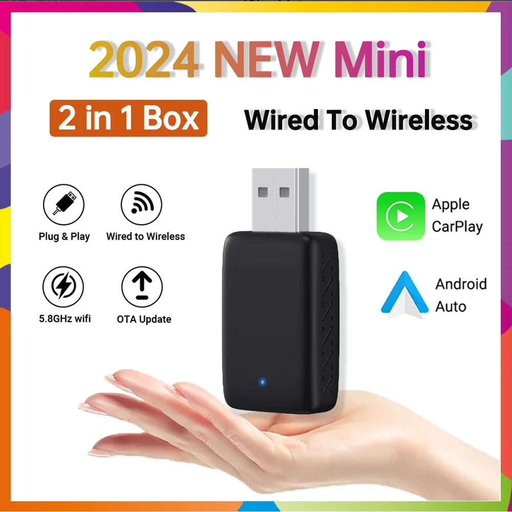 2025 NEUE 2in1 Wired Zu Wireless CarPlay Mini Box Android Auto Adapter Smart box BlueTooth WiFi Connect Plug & Play Universal Mini Image