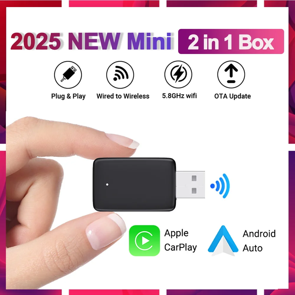 NEUE Mini Box Drahtlose CarPlay & Android Auto 2in1 Adapter Smart Mini Box Dongle Bluetooth WiFi Schnelle Verbindung Plug Und spielen Fit 99% Image