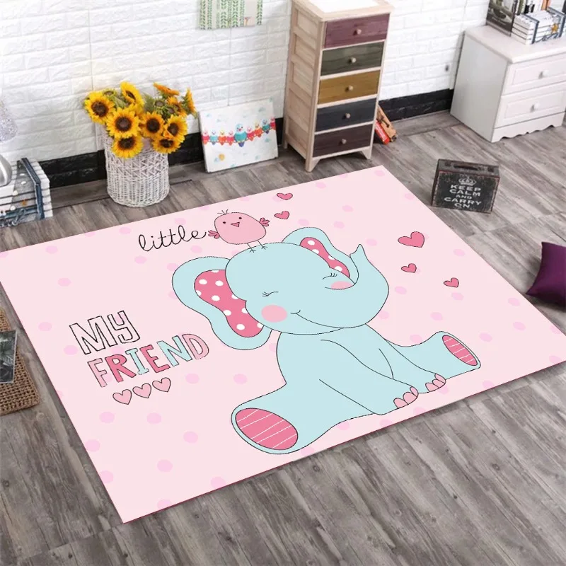 Niedlicher Cartoon-Elefant-Kuh-Teppich, Matte, rosa Herz, Kinderteppich für Kinderzimmer, Schlafzimmer, Spielbereich, Heimdekoration, kleine FREUNDE, HALLO-Teppiche Image