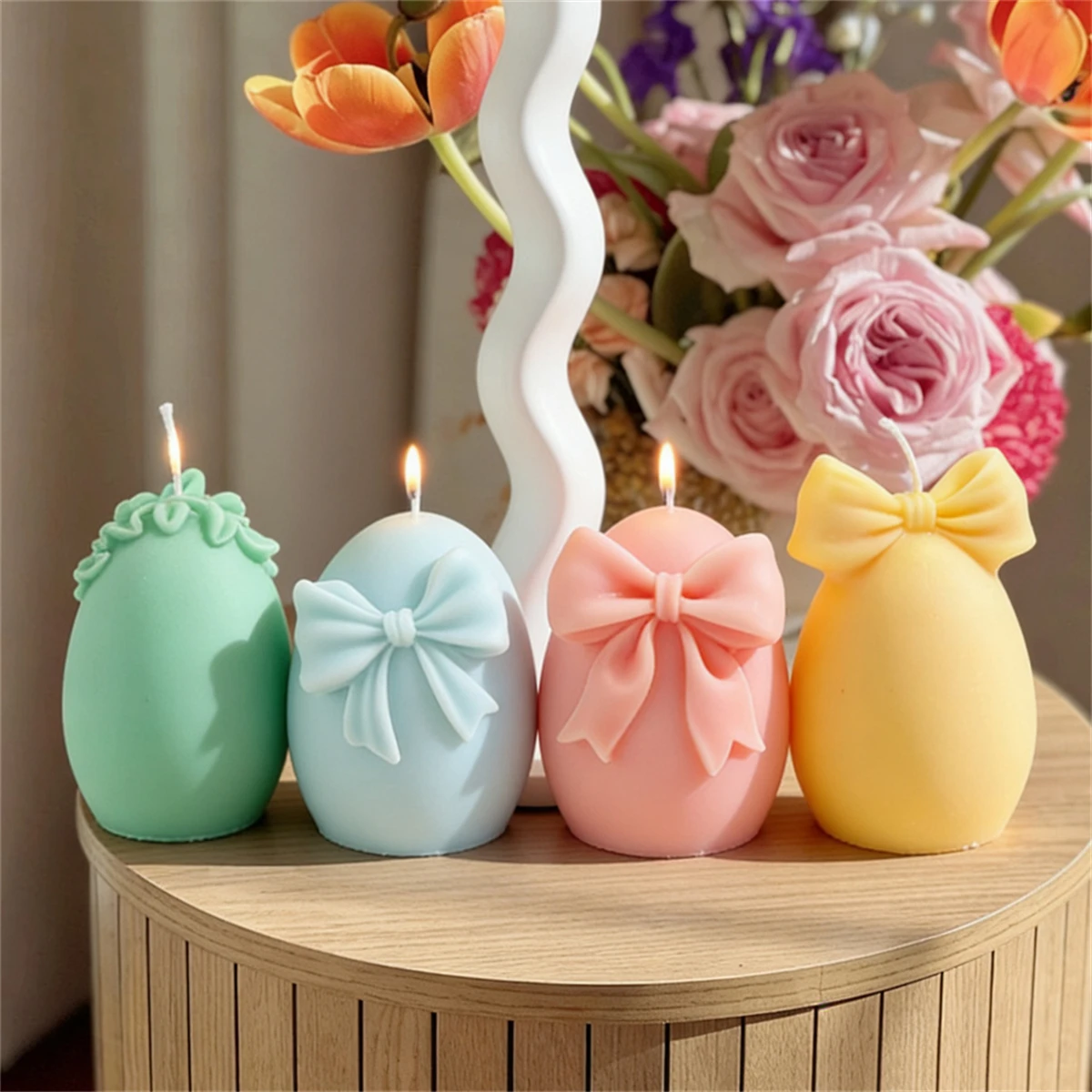 3D Ostern Schleife Ei Silikon Kerze Form DIY Hase Ei Handwerk für handgemachte Seifen und Harz für Gips und Seife machen Ostergeschenk Image