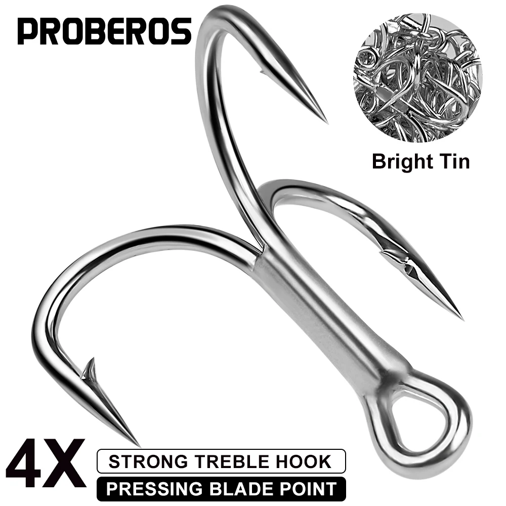 Proberos 10 pezzi 4 ganci tripli robusti con curvatura rotonda con gancio spinato, acciaio ad alto tenore di carbonio, tensione massima 42-132 kg