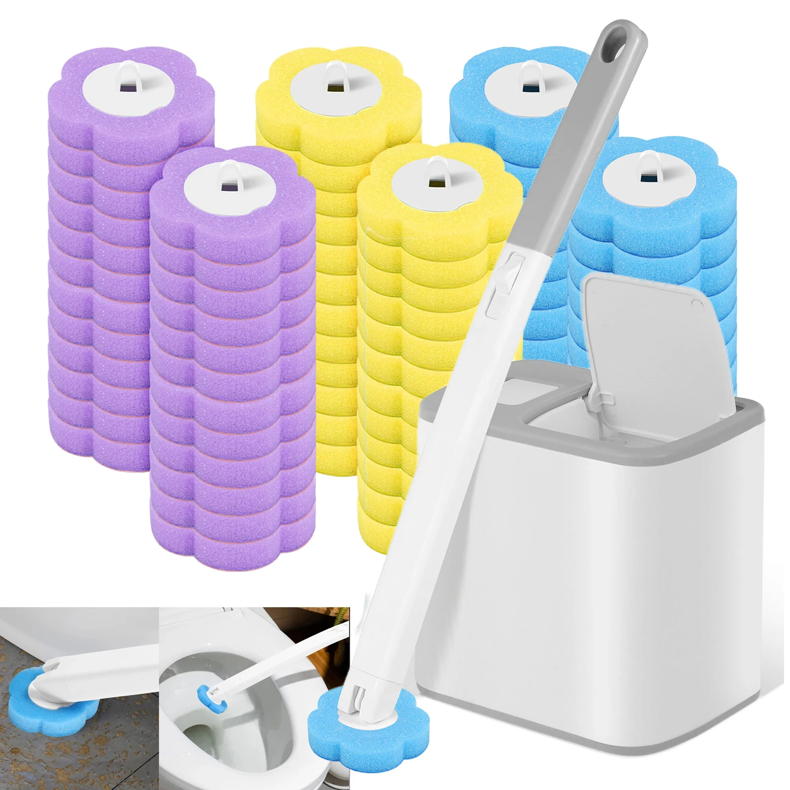24-72 Stück Einweg-Toilettenbürste Ersatzkopf Reinigungsset Langer Griff Toilettenschüssel BrushWc Zubehör Werkzeug Image