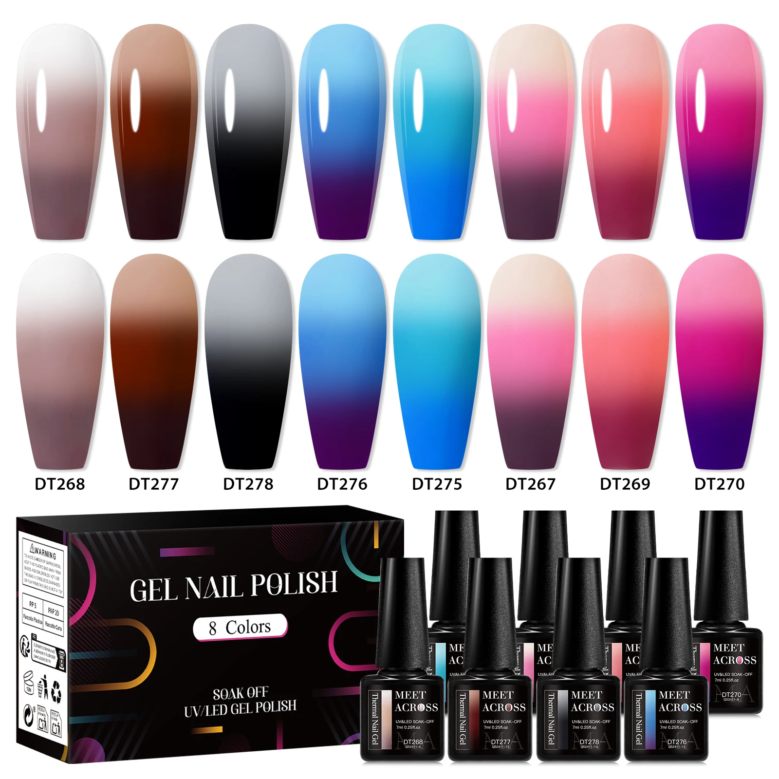 8 stücke Thermische Gel Nagellack Set 3 Schichten Glitter Temperatur Farbwechsel UV Gel Lack Winter Farben Soak Off Nagel liefert Image