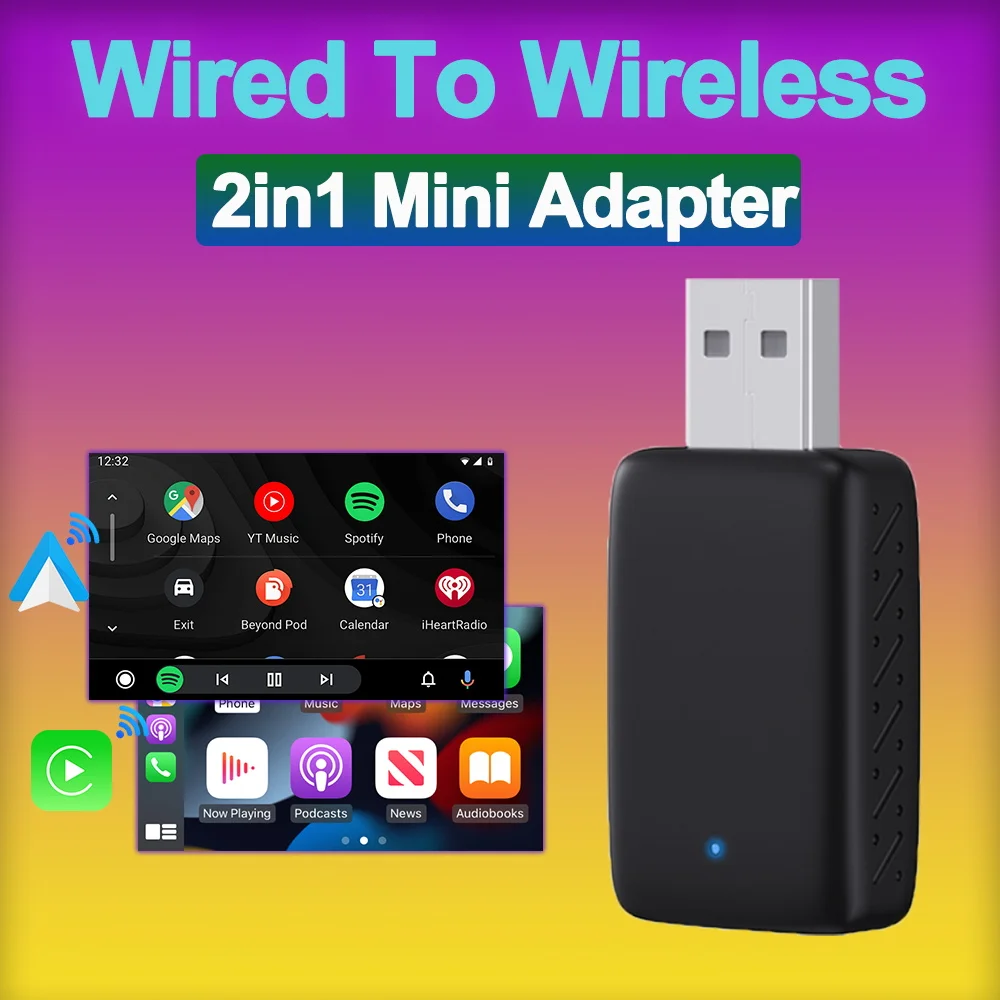Neuer Adapter 2in1 Mini CarPlay Box verkabelt mit kabellosem CarPlay und Android Auto Smart Box Bluetooth WiFi Connect Plug&Play passend für 99 % Autos Image