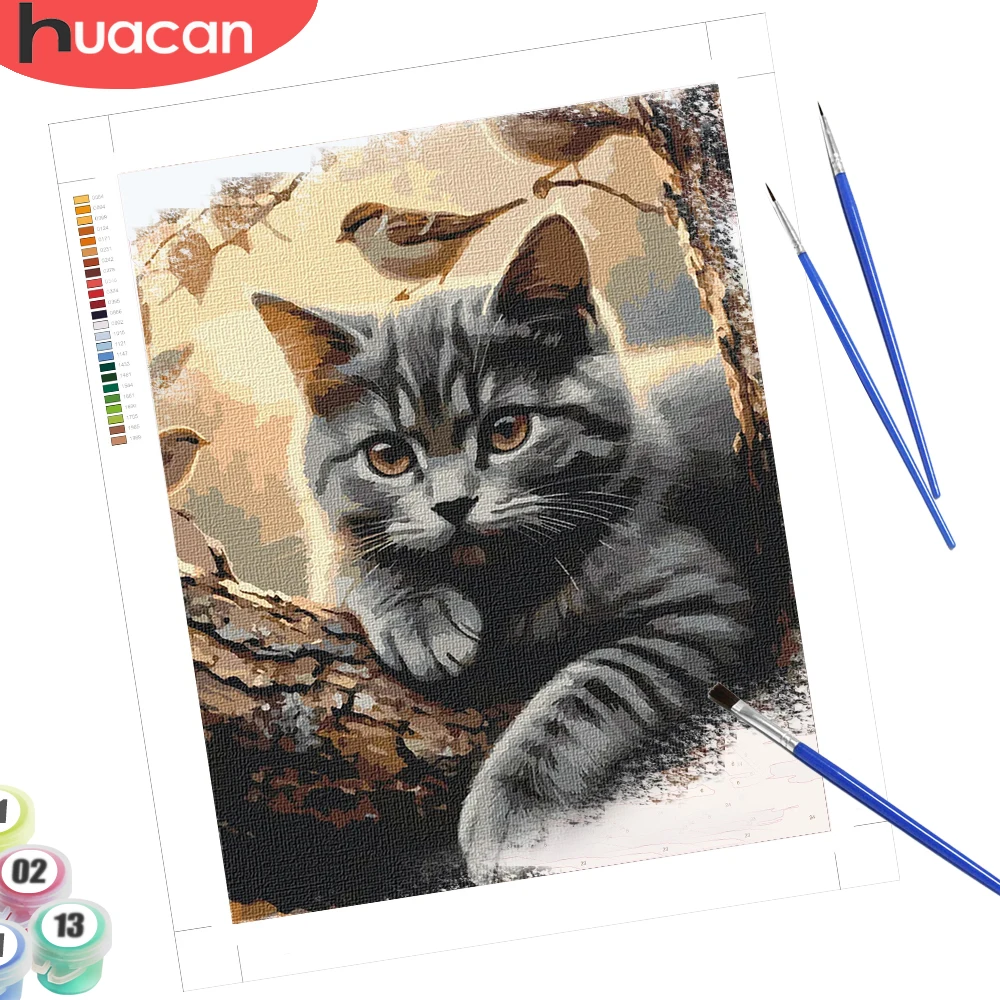 HUACAN Ölbilder Malen nach Zahlen Leinwand Katze Tier Vogel handgemalt Home Decor Handwerk Zeichnen nach Zahlen KITS Image