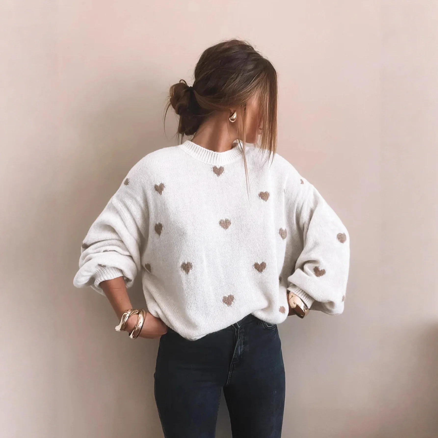 Woman's Clothes Sweater Love Knitted Sweater Women's Winter Casual Round Neck Pullover Sweater Female Clothing Long Sleeve Top