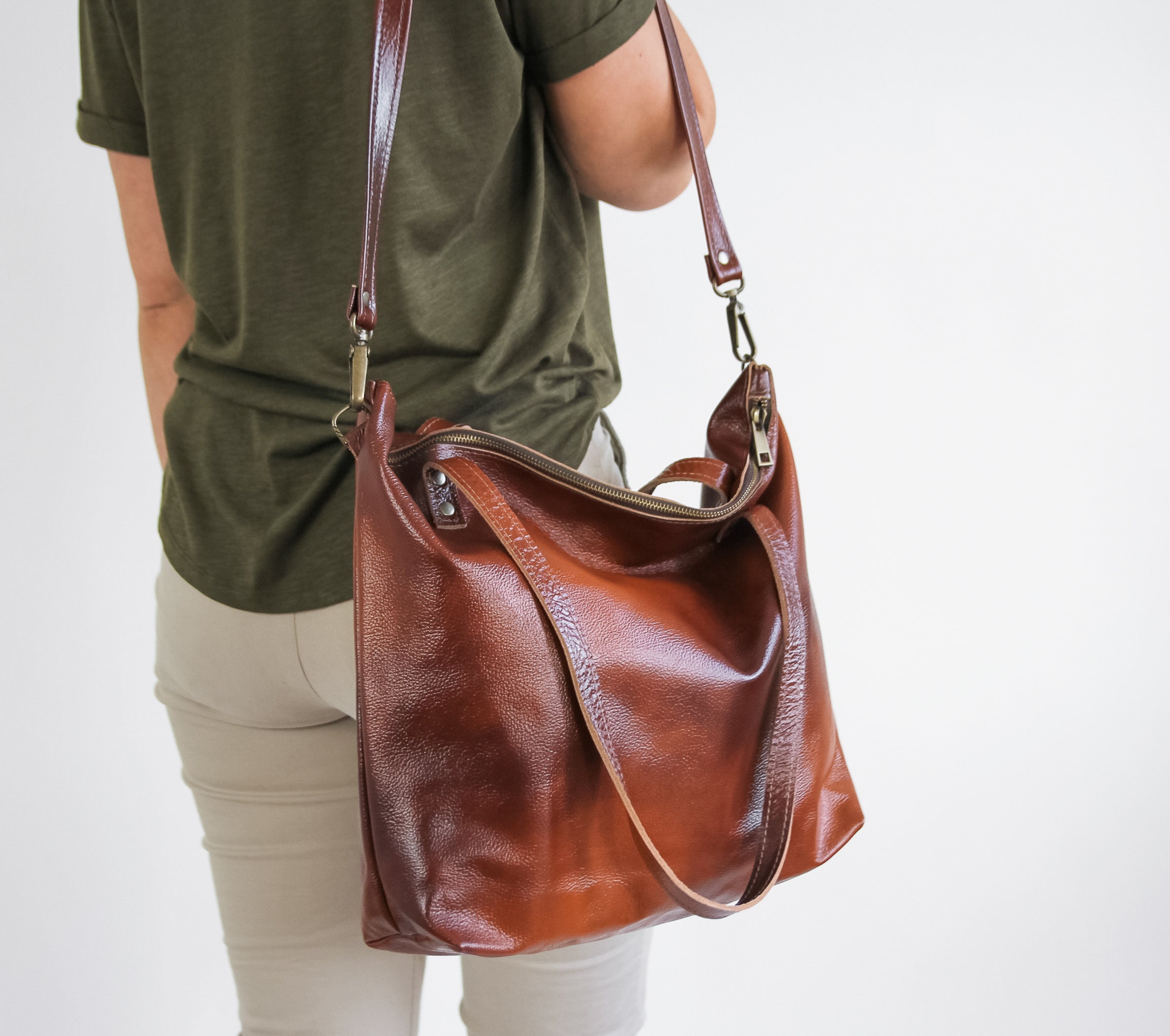 Borsa shopper in pelle marrone, borsa tote in pelle GRANDE, borsa a mano, borsa a tracolla grande, borsa tote in pelle marrone cognac, borsa a tracoll