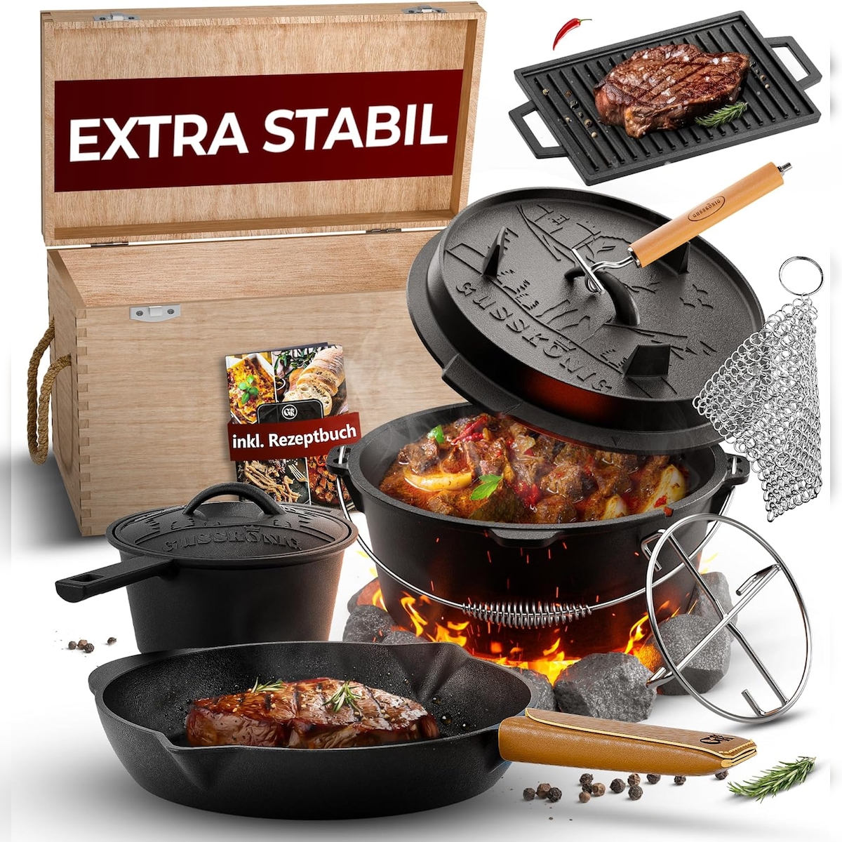 GUSSKÖNIG Dutch Oven Set 10 teilig Topf Set inkl. Rezeptbuch Image