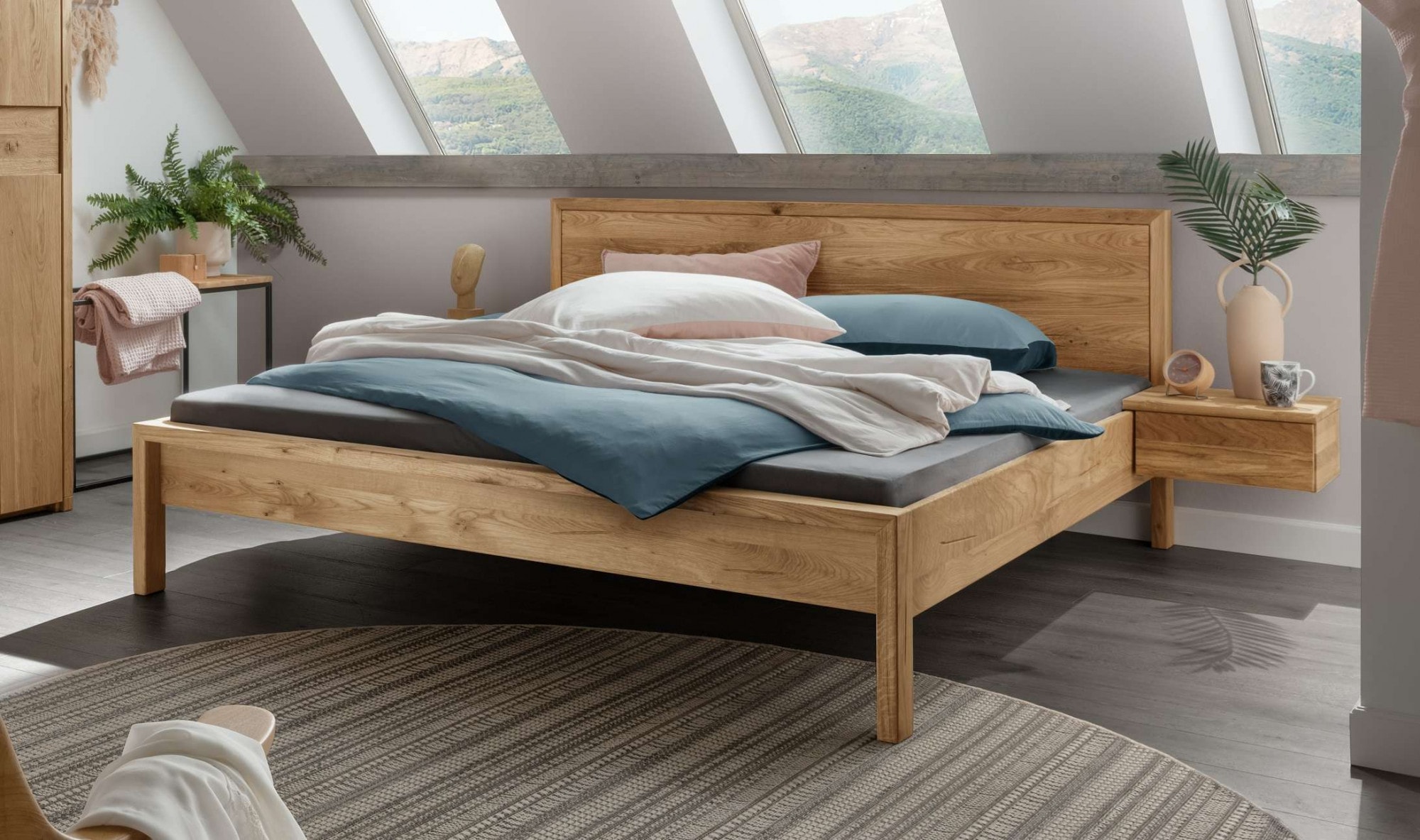 Schlafzimmer-Set HOME AFFAIRE "Huven Schlafzimmer", natur, B:200cm H:90cm T:200cm, Massivholz, Schlafzimmermöbel-Sets, Massivholzbett aus Eiche mit 2 Nachttische, FSC-zertifiziert, stabil