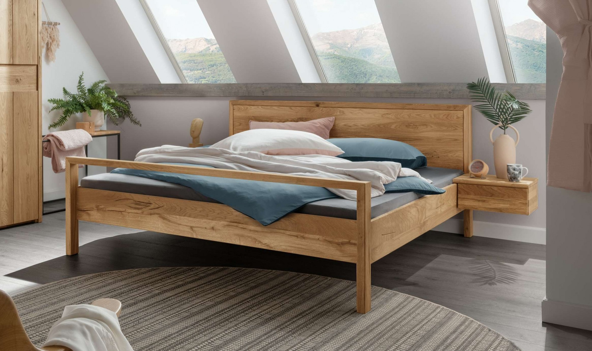 Schlafzimmer-Set HOME AFFAIRE "Huven Schlafzimmer", natur, B:160cm H:90cm T:200cm, Massivholz, Schlafzimmermöbel-Sets, Massivholzbett aus Eiche mit 2 Nachttische, FSC-zertifiziert, stabil