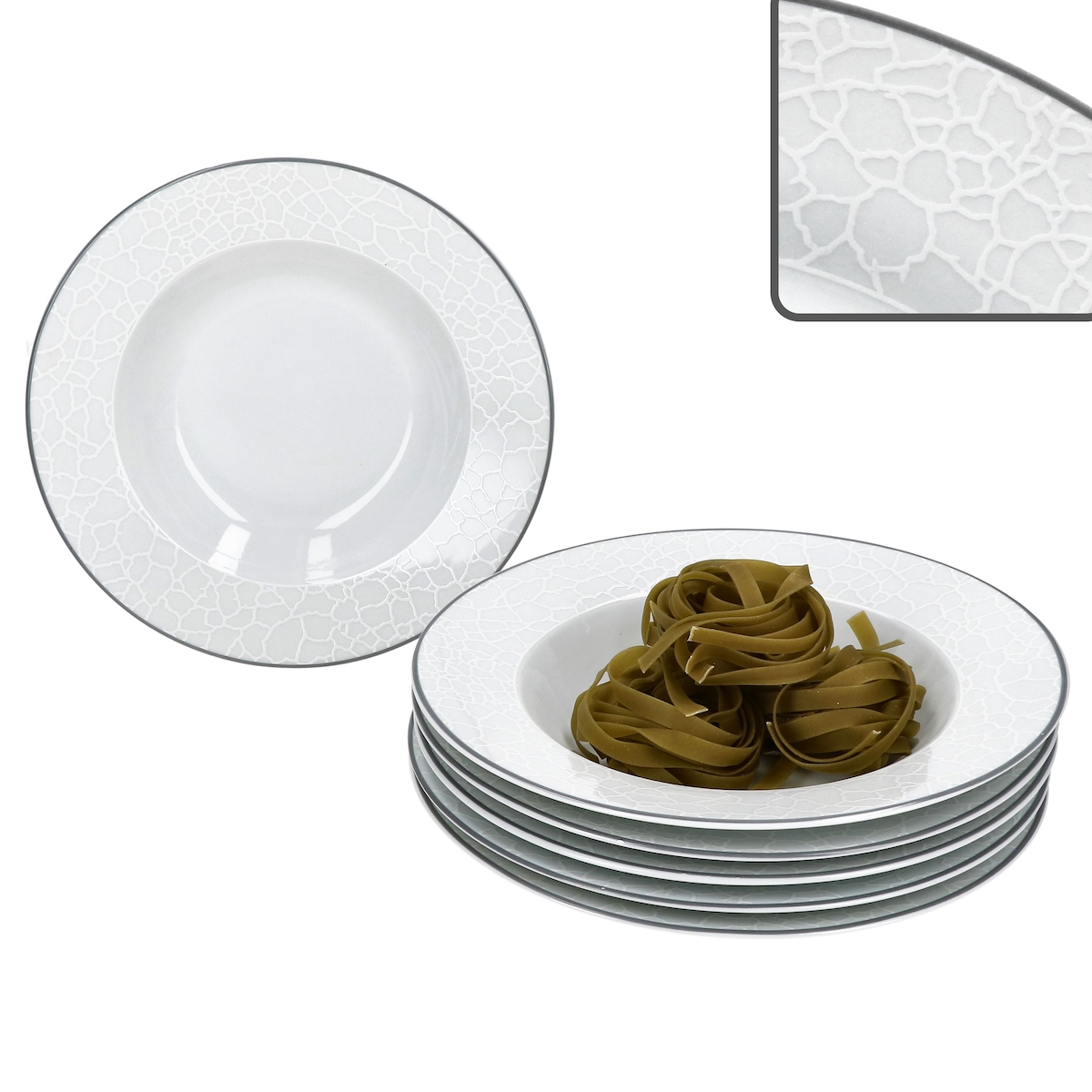 6x Venedig Suppenteller Ø21,5cm Porzellan Weiß Relief tiefer Teller Pasta Salat Image